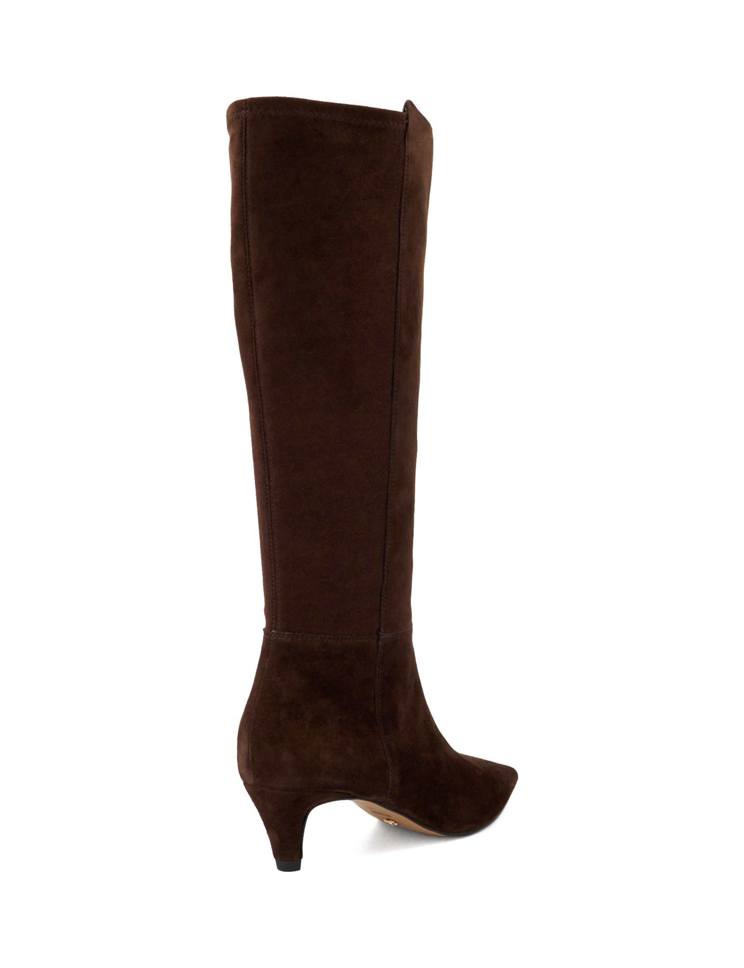 Shasa Suede Kitten Heel Pointed Toe Knee High Boots 4 of 5