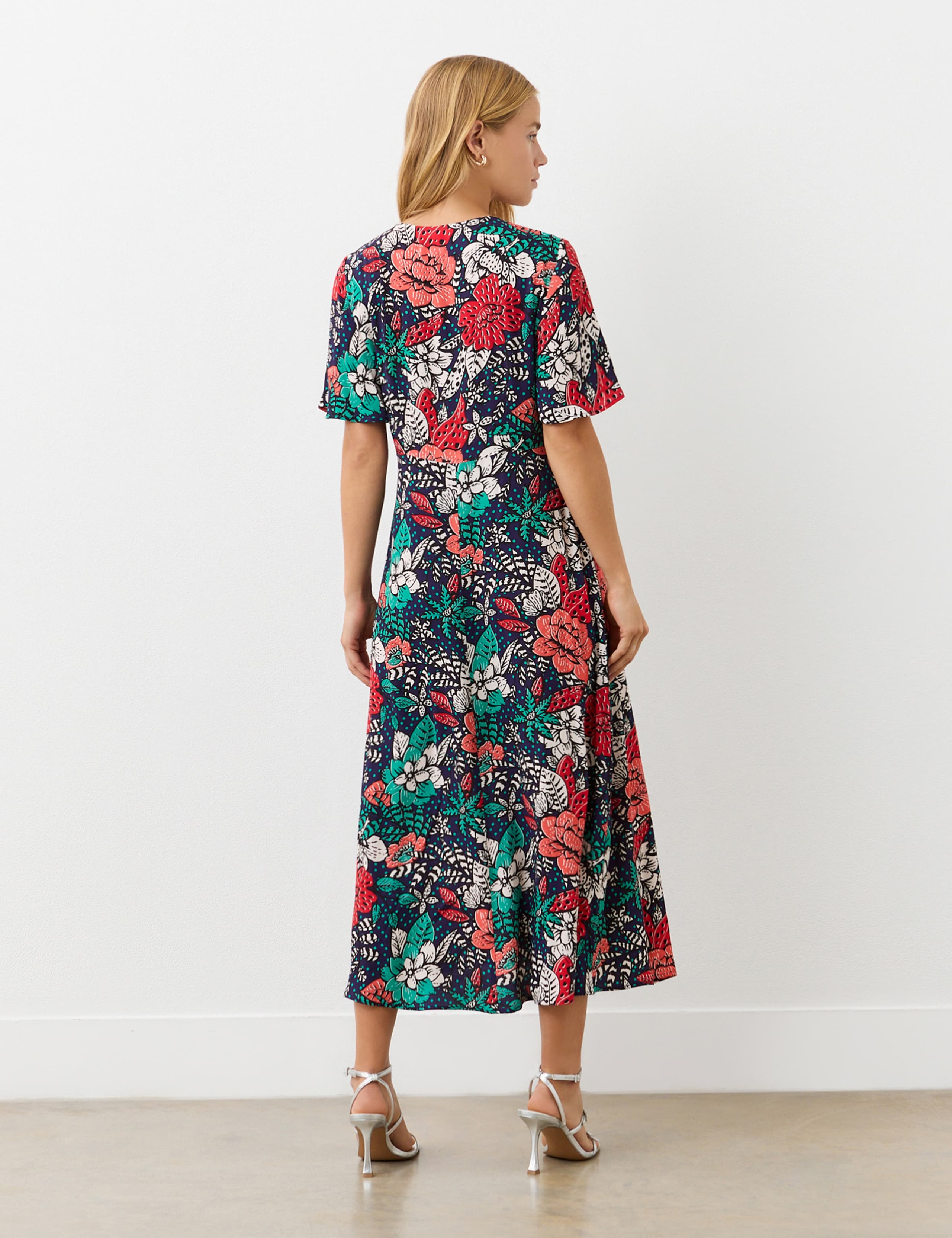 Crepe Floral V-Neck Midi Tea Dress 2 of 4