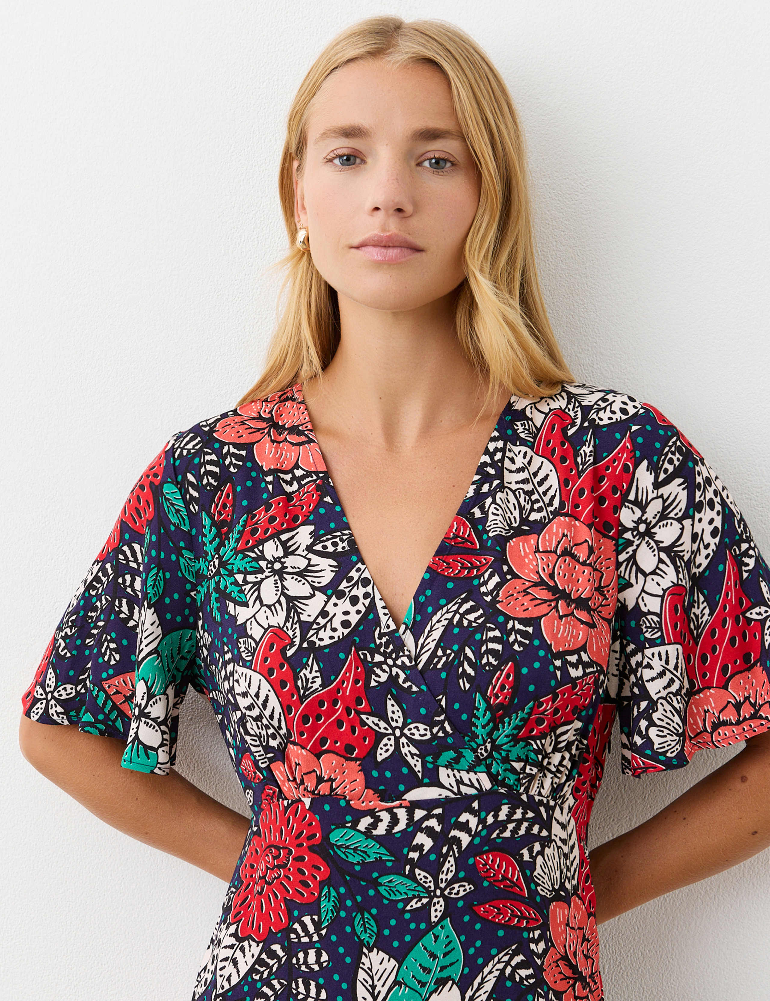 Crepe Floral V-Neck Midi Tea Dress 4 of 4