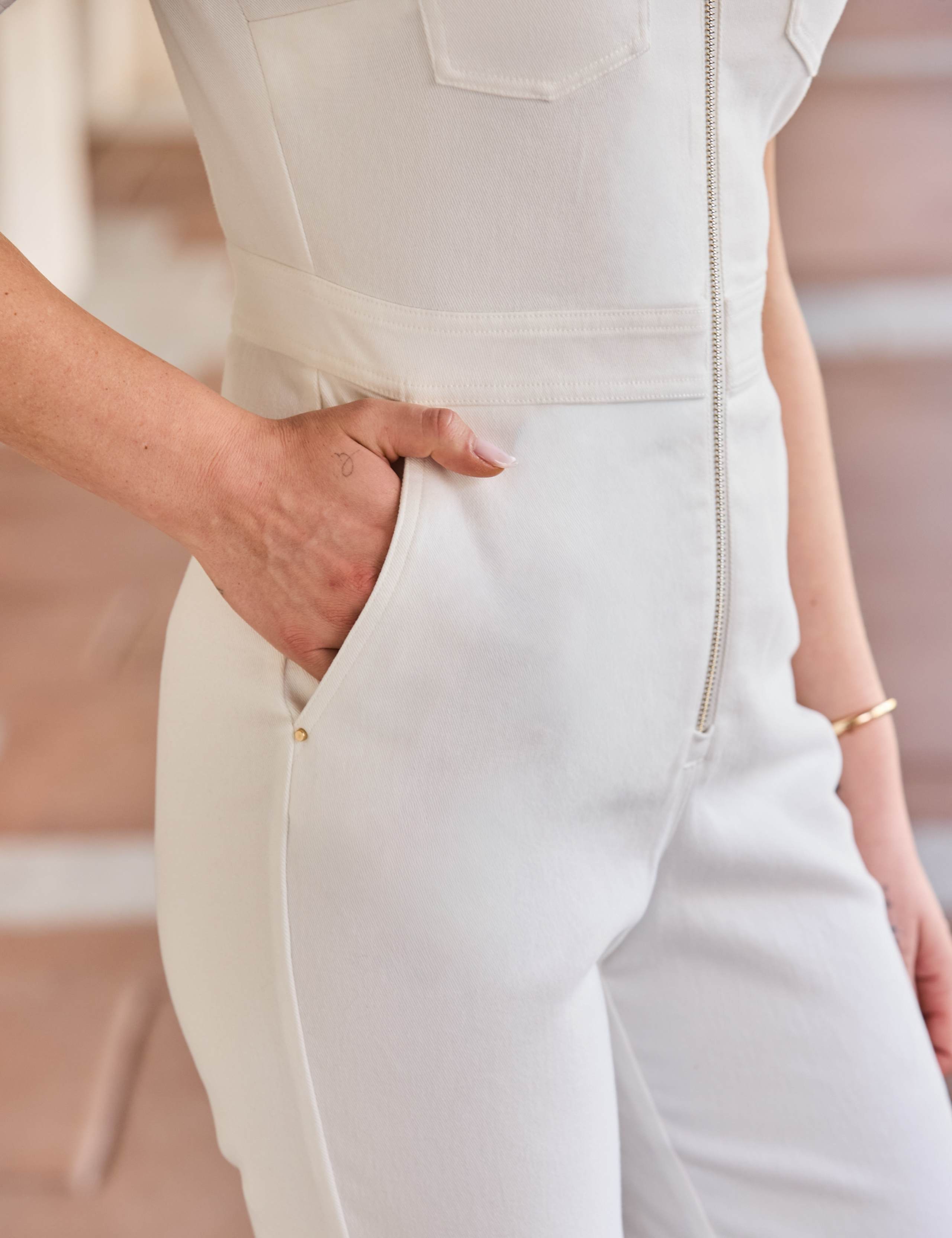 Cotton Rich Denim Cropped Waisted Jumpsuit 2 of 6