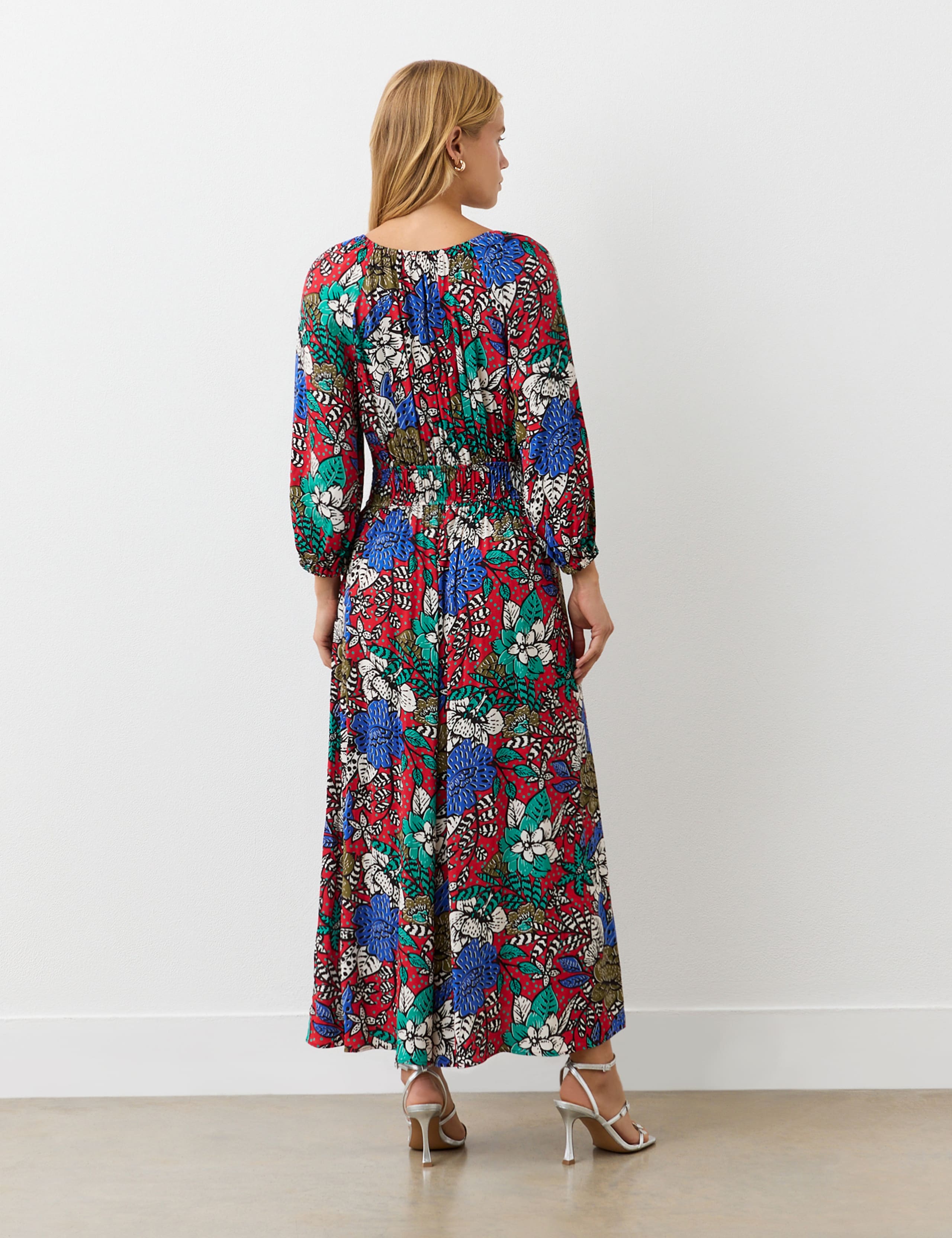 Crepe Floral V-Neck Midi Waisted Dress 3 of 4
