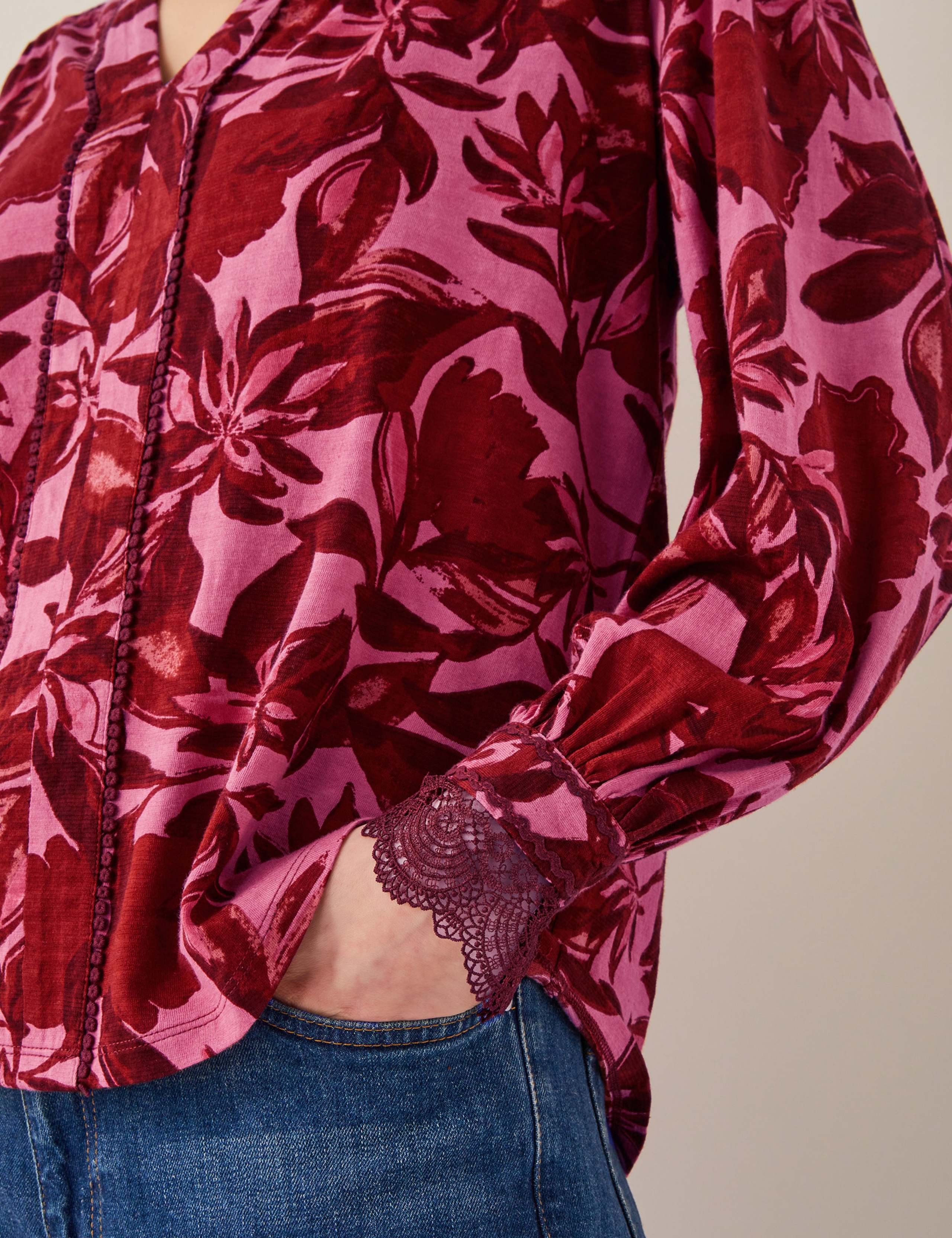 Cotton Rich Floral Lace Detail Blouse 2 of 4