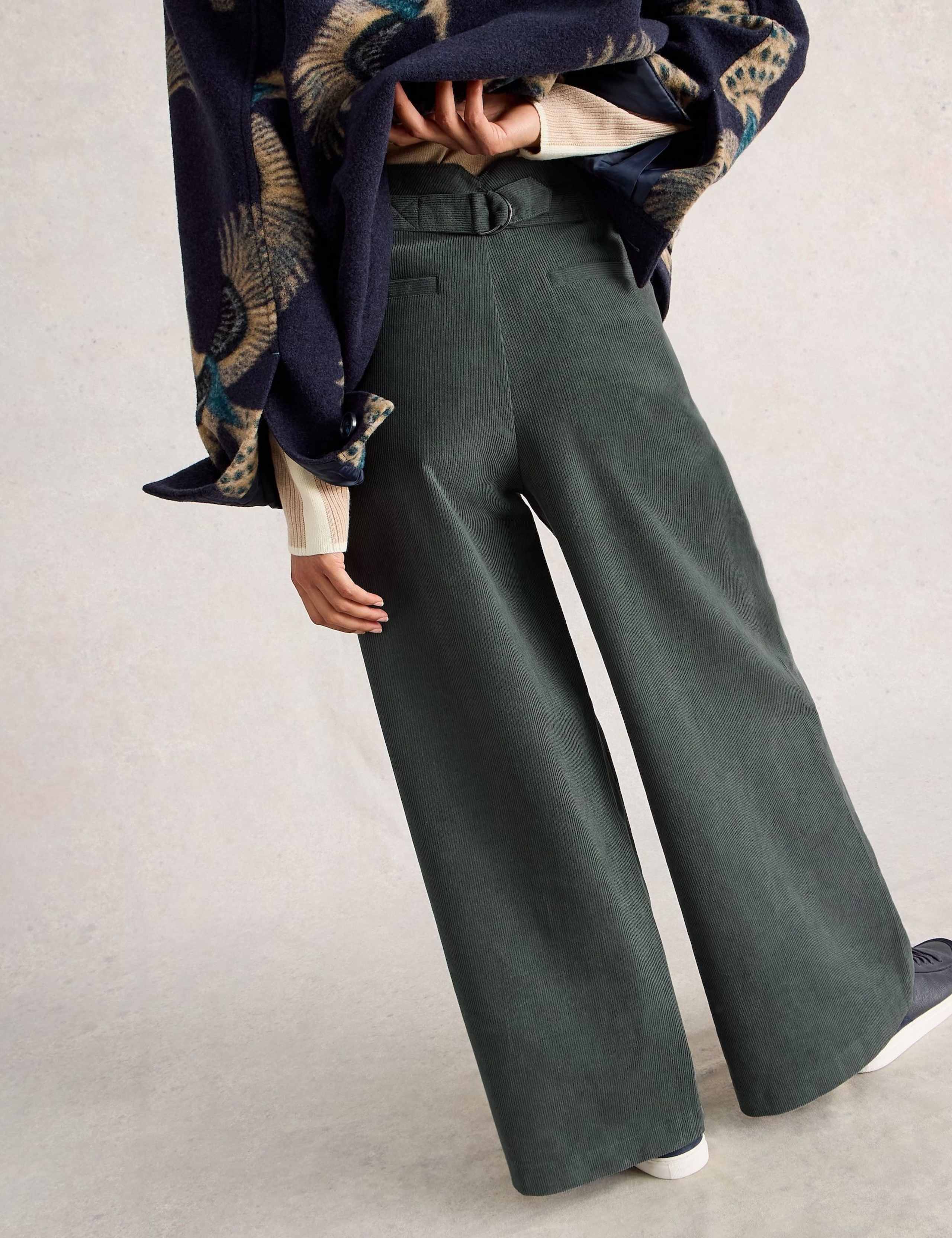 Pure Cotton Button Detail Wide Leg Trousers. 3 of 6