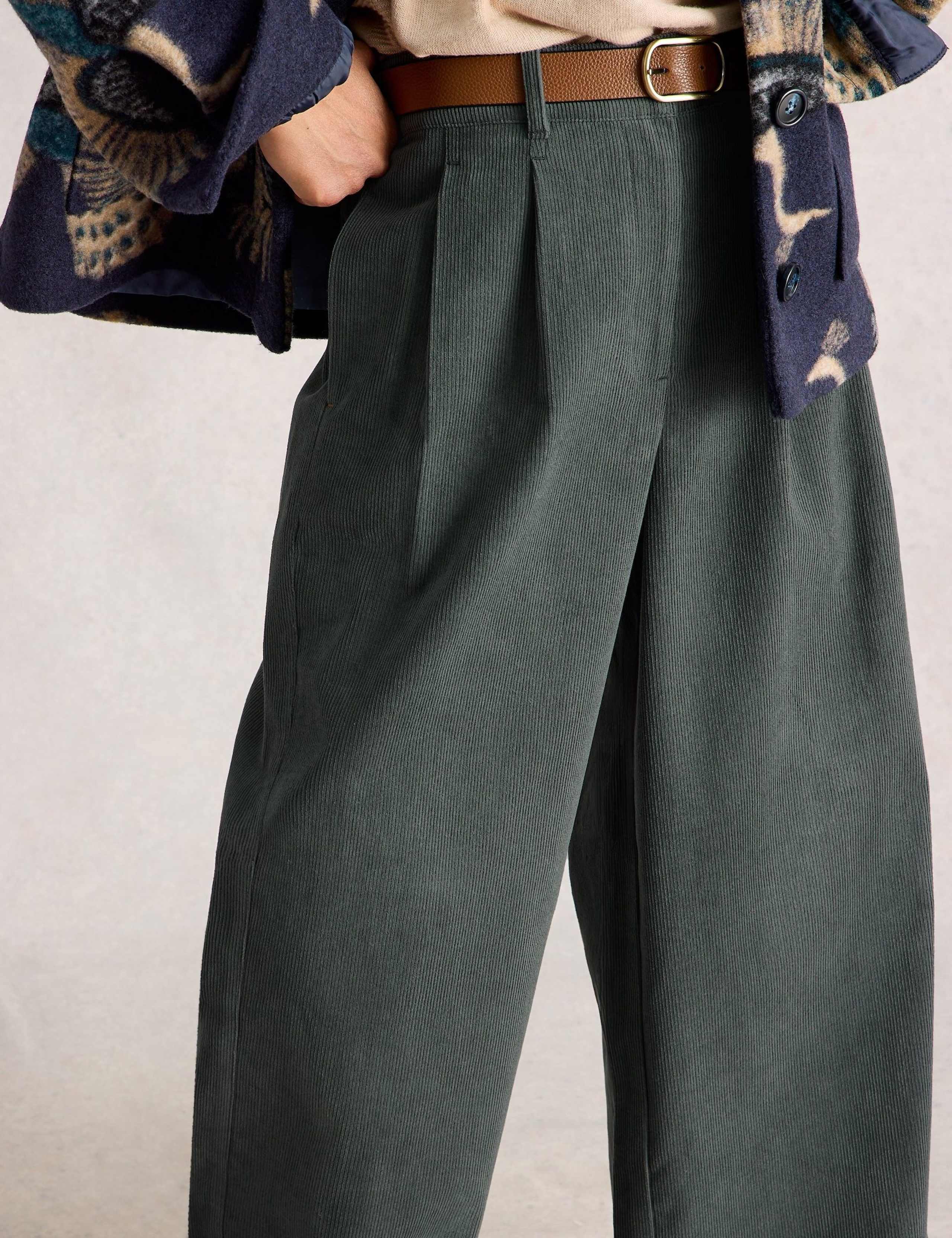 Pure Cotton Button Detail Wide Leg Trousers. 4 of 6