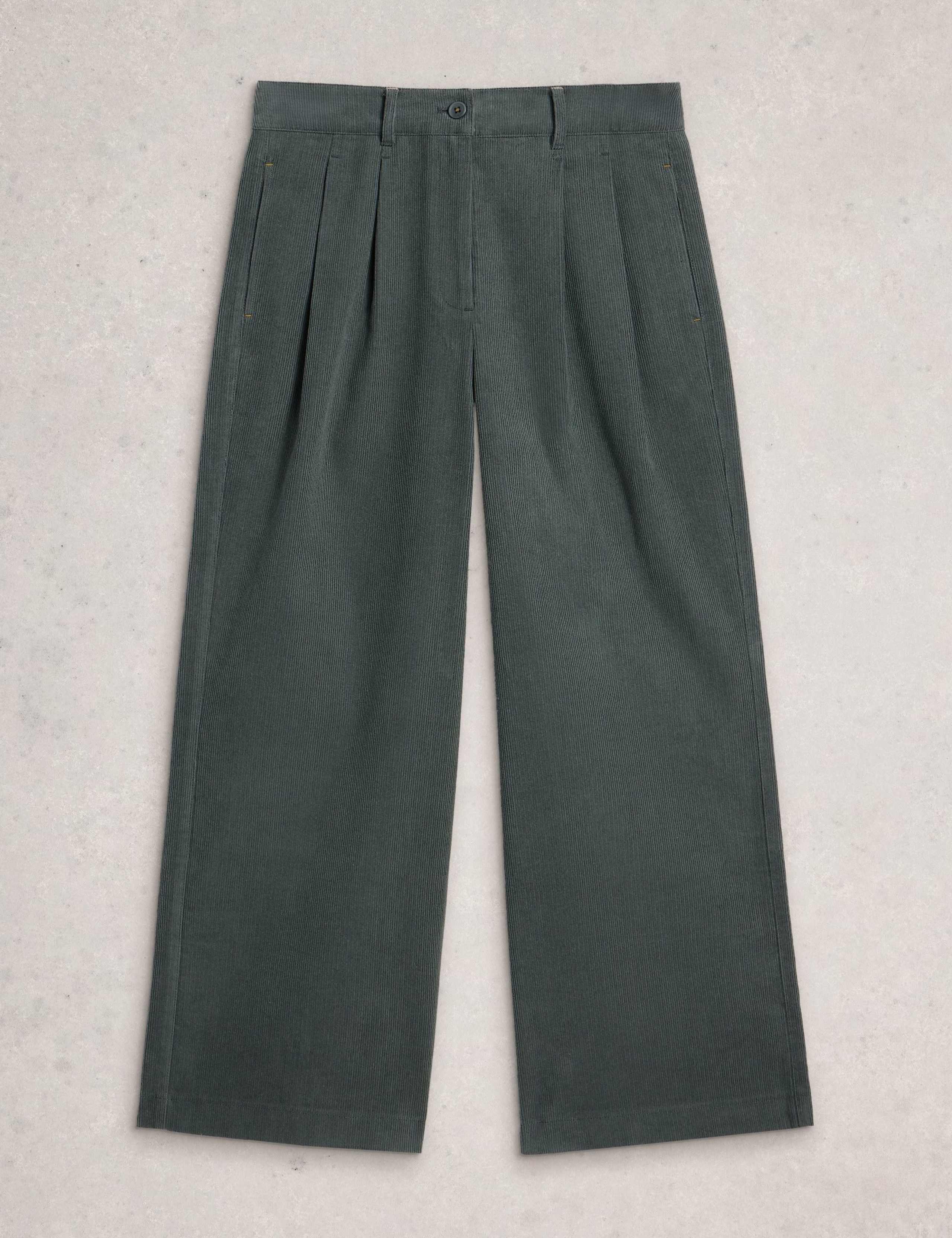 Pure Cotton Button Detail Wide Leg Trousers. 2 of 6