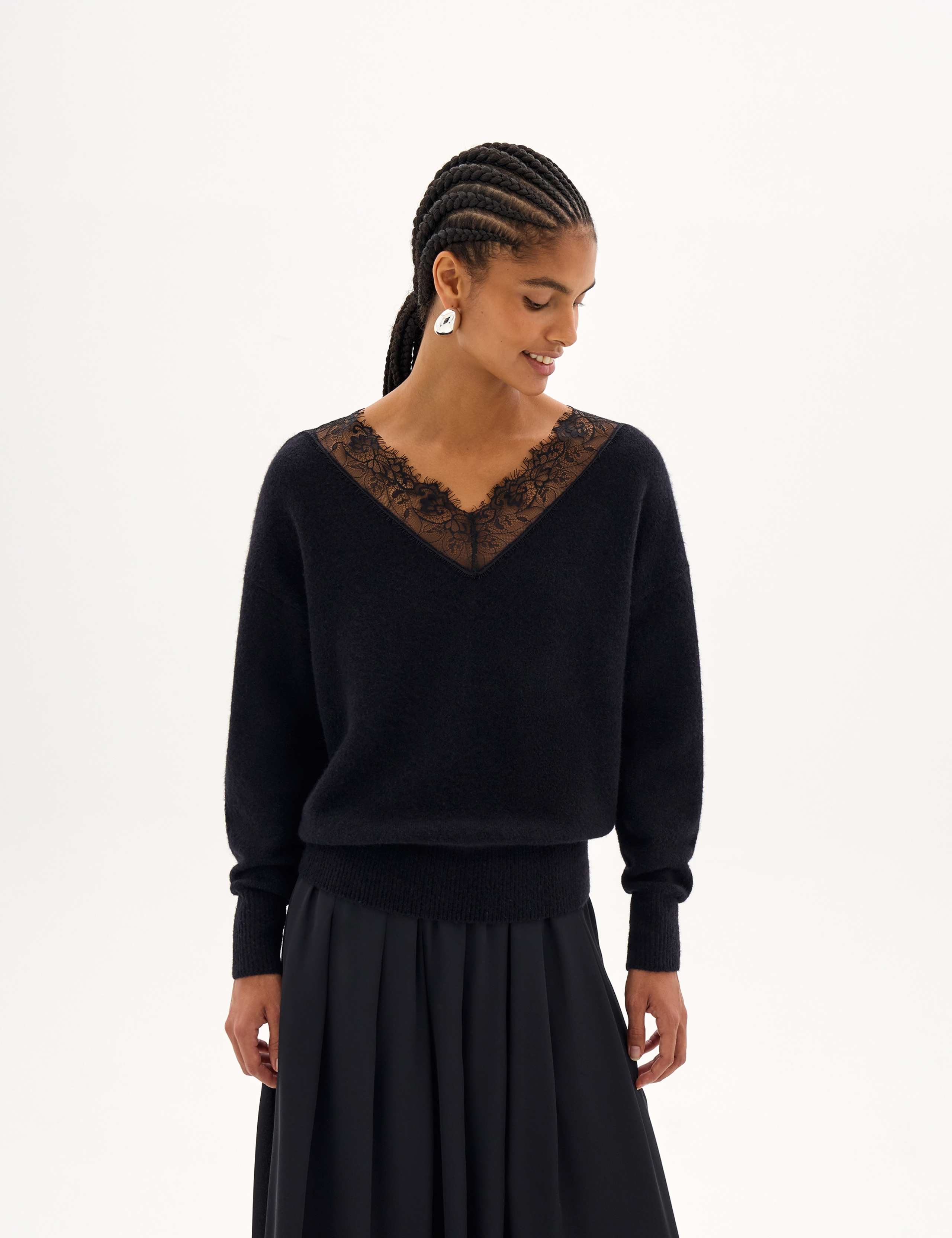Wool Blend Textured Lace Detail Jumper 1 of 5