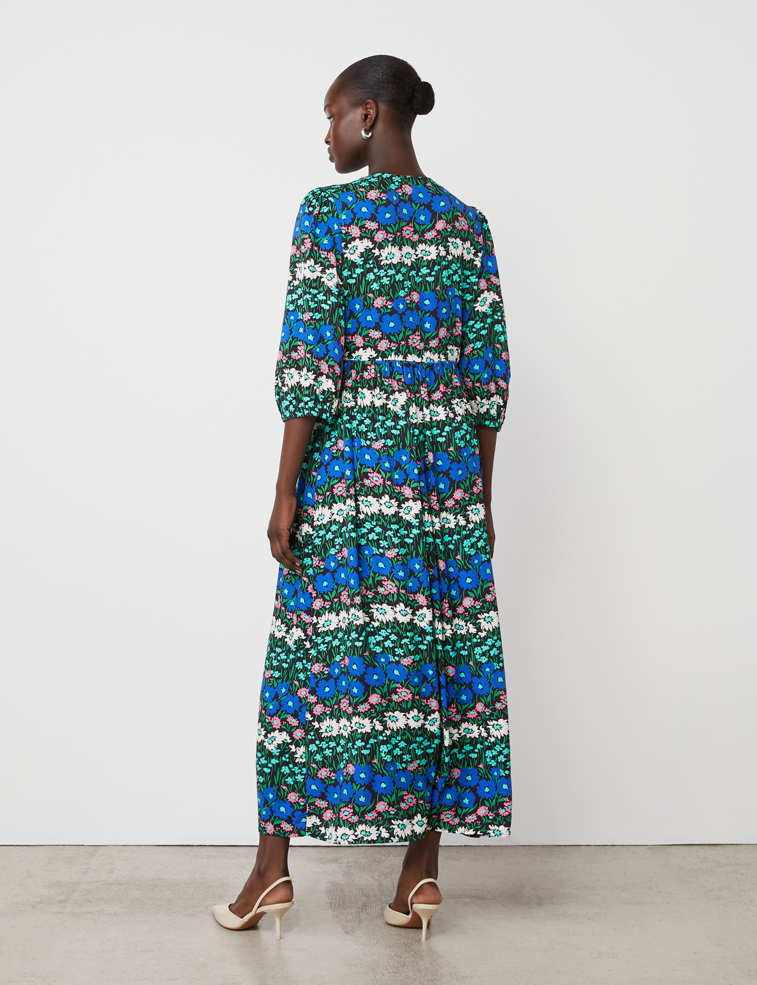 Crepe Floral V-Neck Midi Waisted Dress 2 of 4