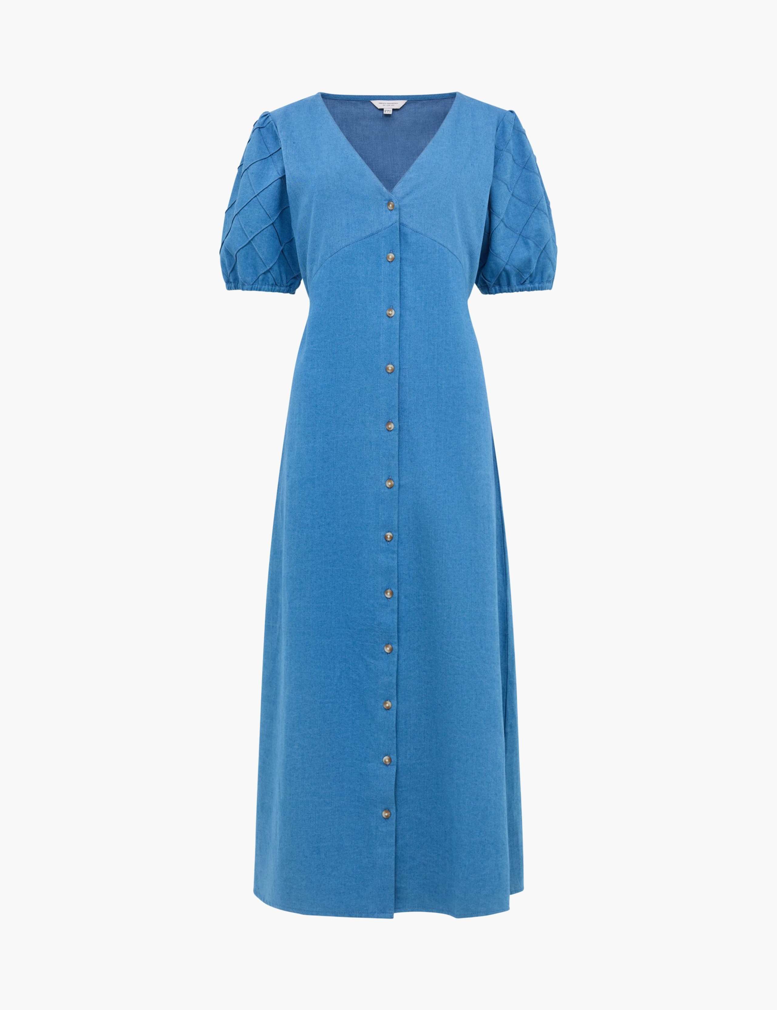 Pure Cotton Chambray Puff Sleeve Midi Dress 2 of 6