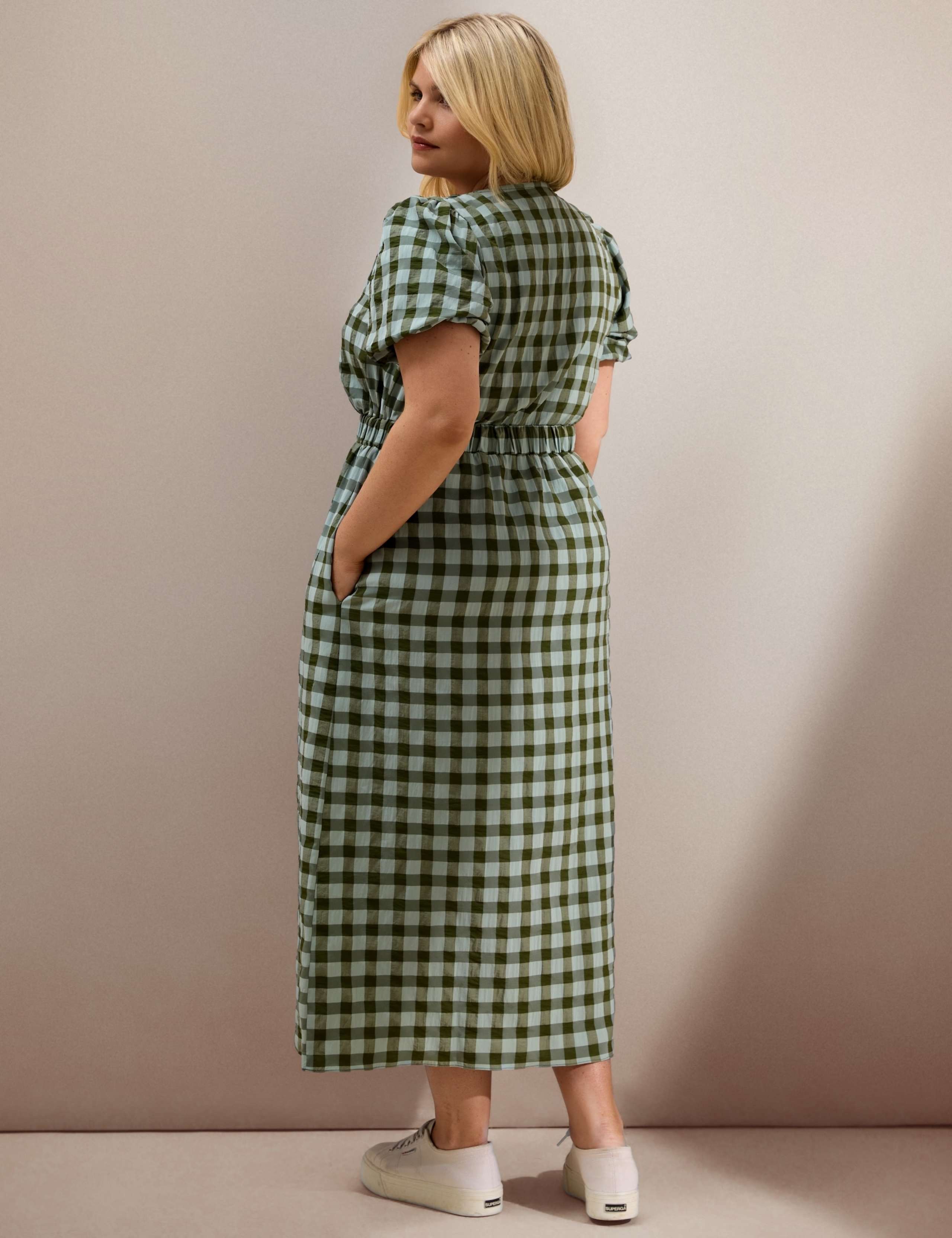 Gingham V-Neck Puff Sleeve Midaxi Waisted Dress 5 of 5