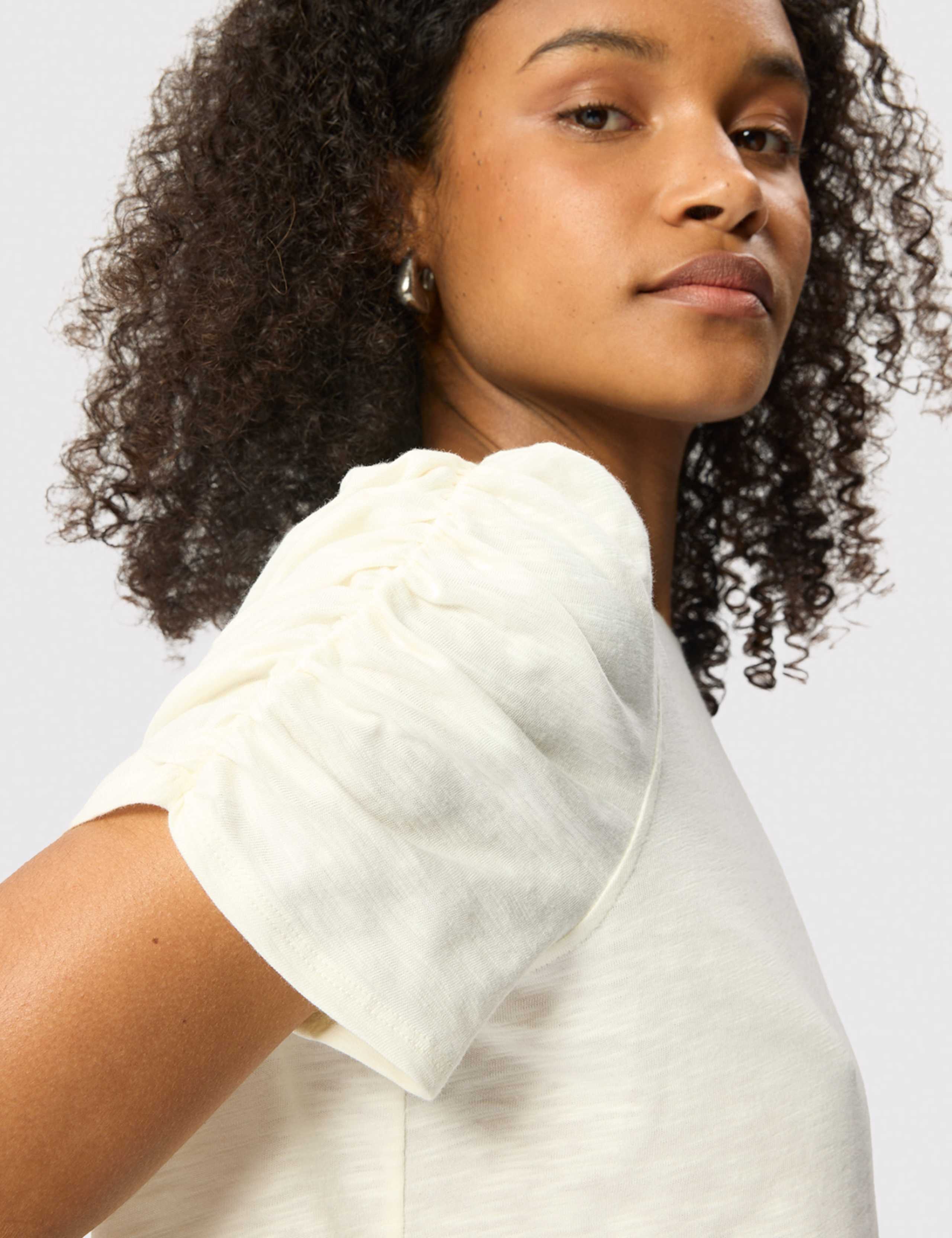 Pure Cotton Gathered Sleeve T-Shirt 5 of 6