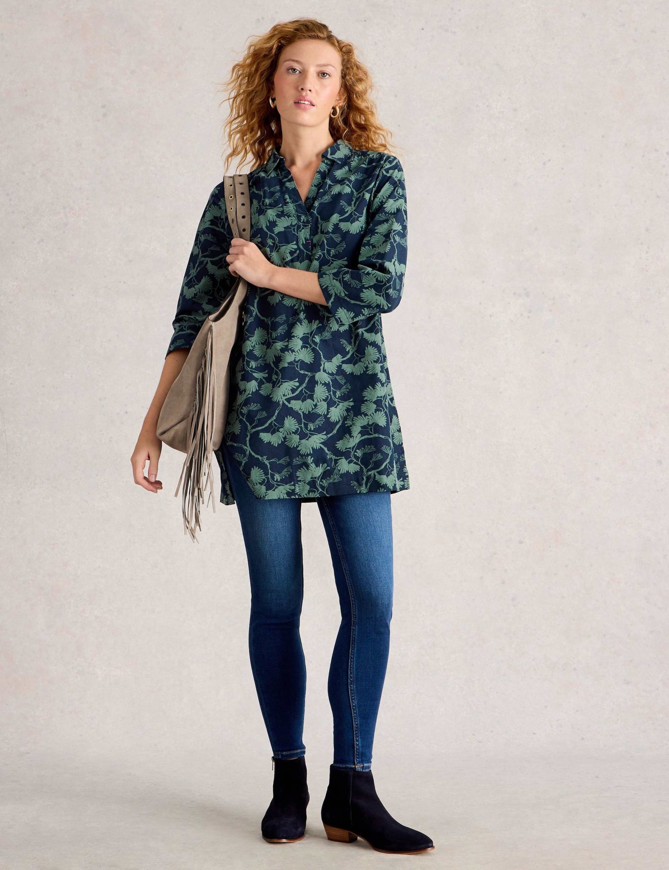 Pure Cotton Cord Printed Collared Tunic 1 of 6