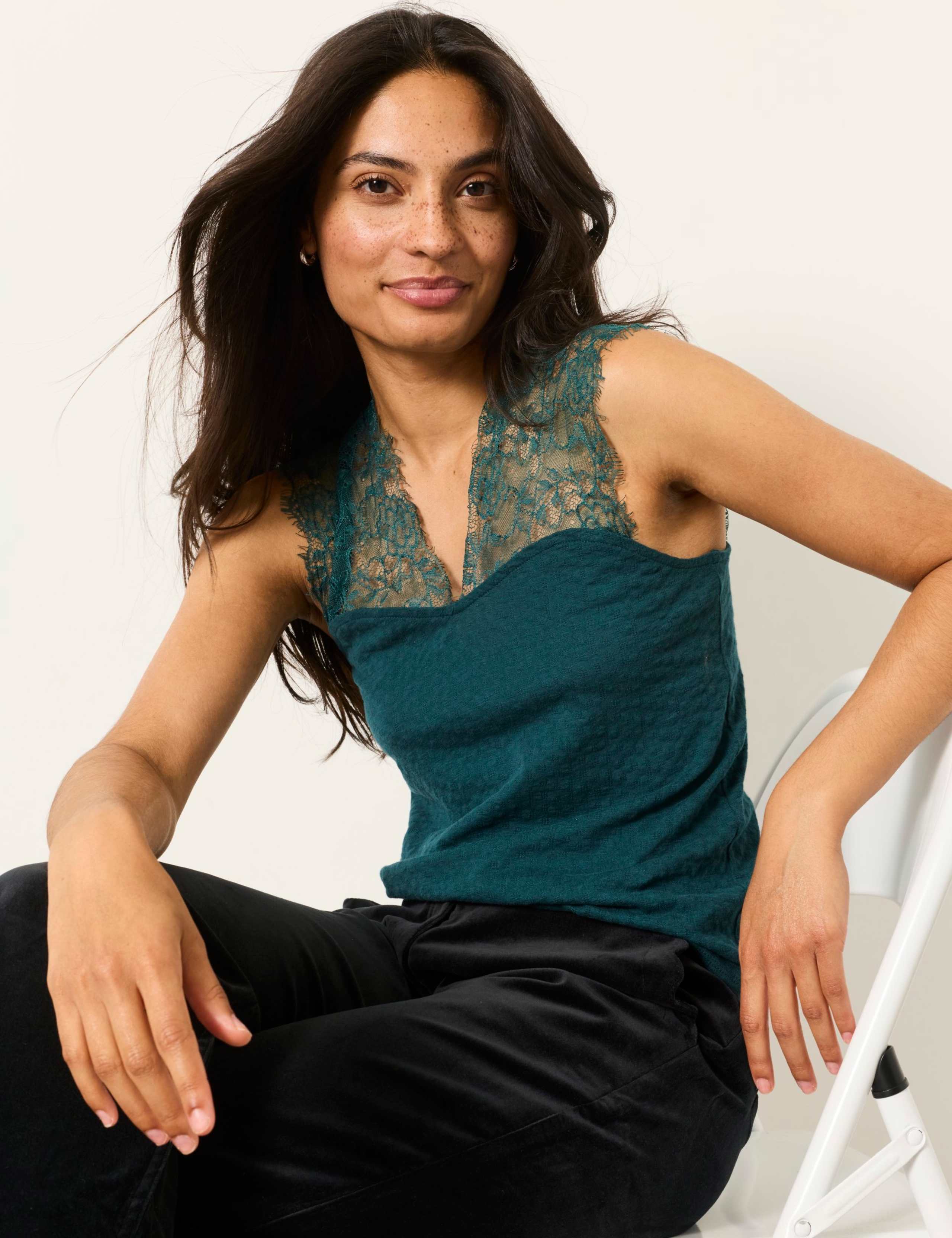 Pure Cotton V-Neck Lace Detail Top 4 of 6