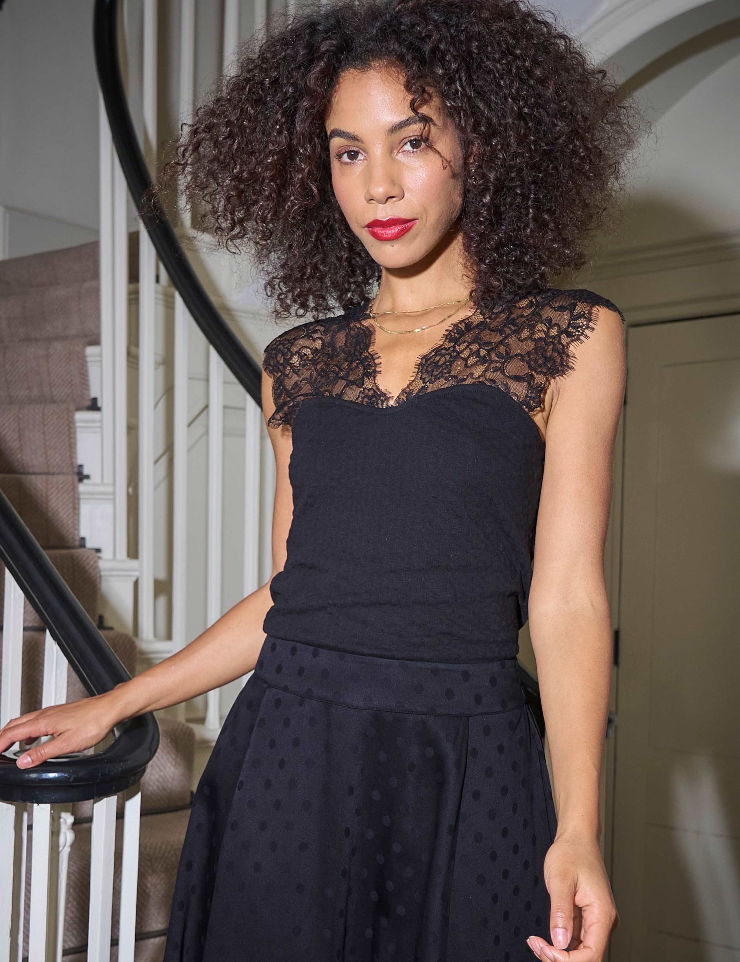 Pure Cotton V-Neck Lace Detail Top 1 of 7