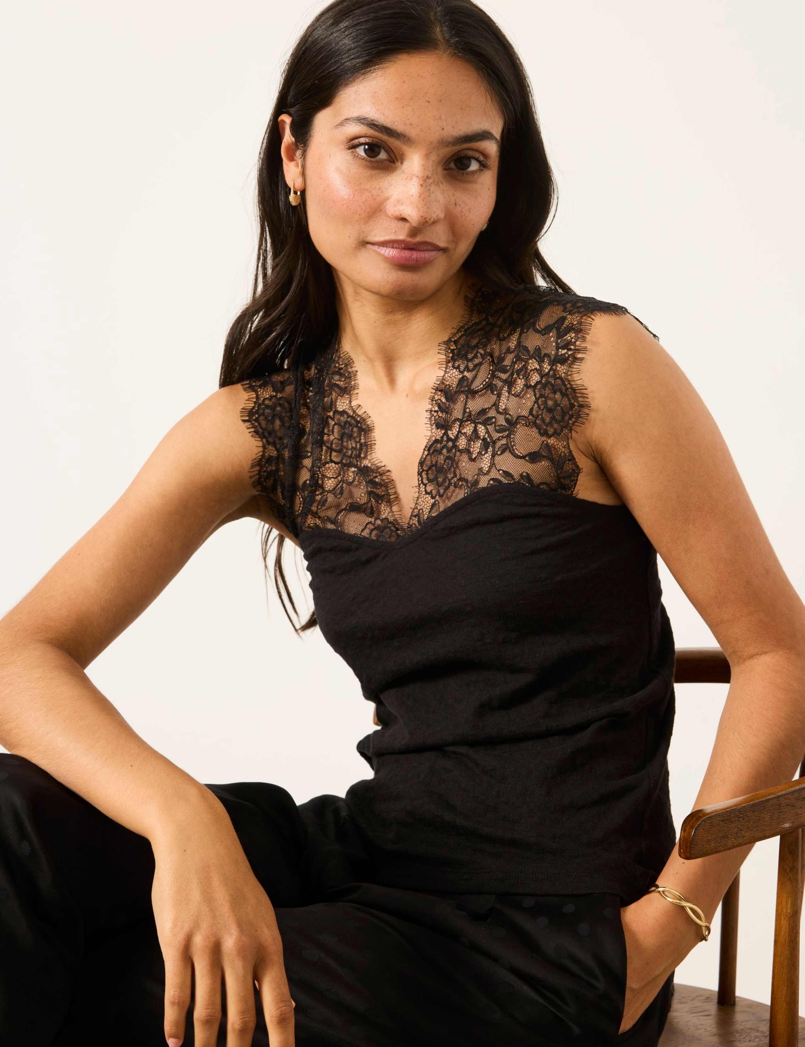 Pure Cotton V-Neck Lace Detail Top 4 of 7