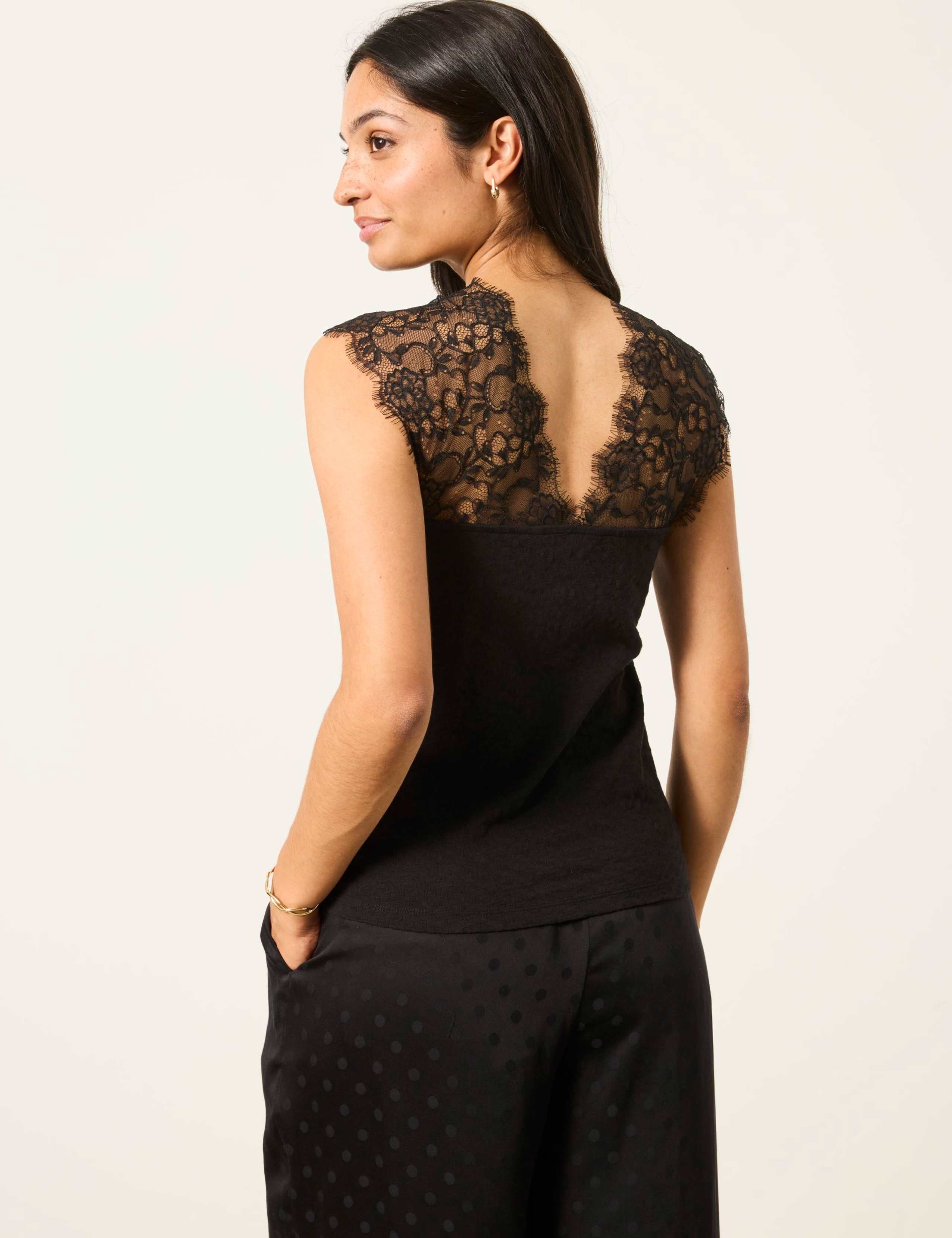 Pure Cotton V-Neck Lace Detail Top 6 of 7
