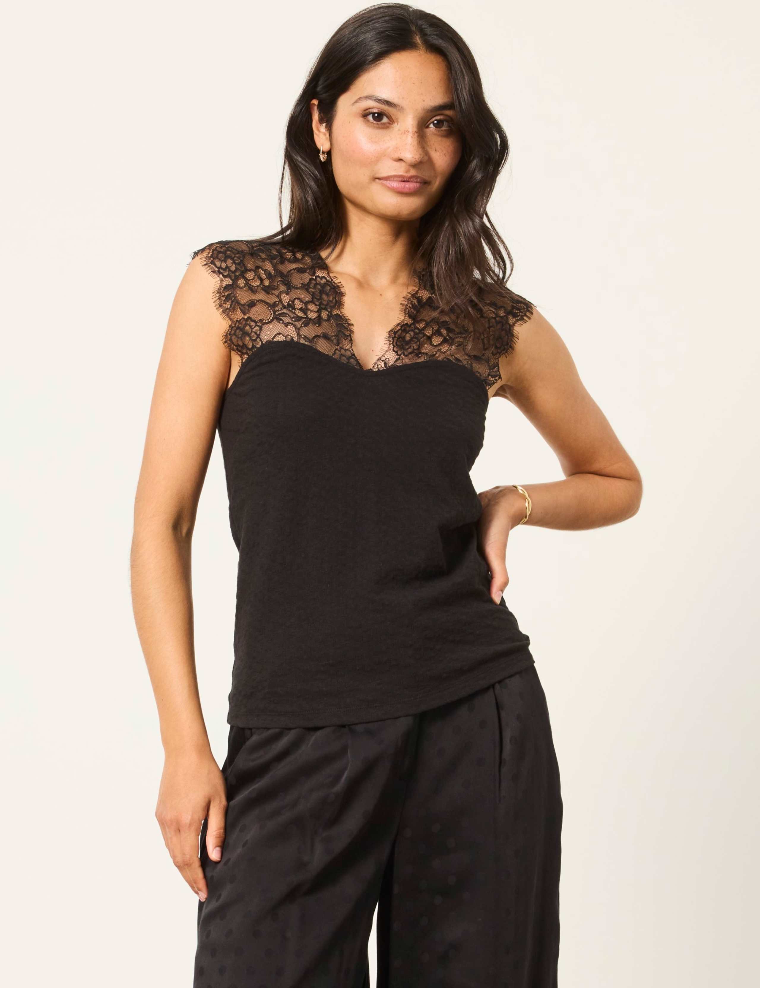 Pure Cotton V-Neck Lace Detail Top 7 of 7