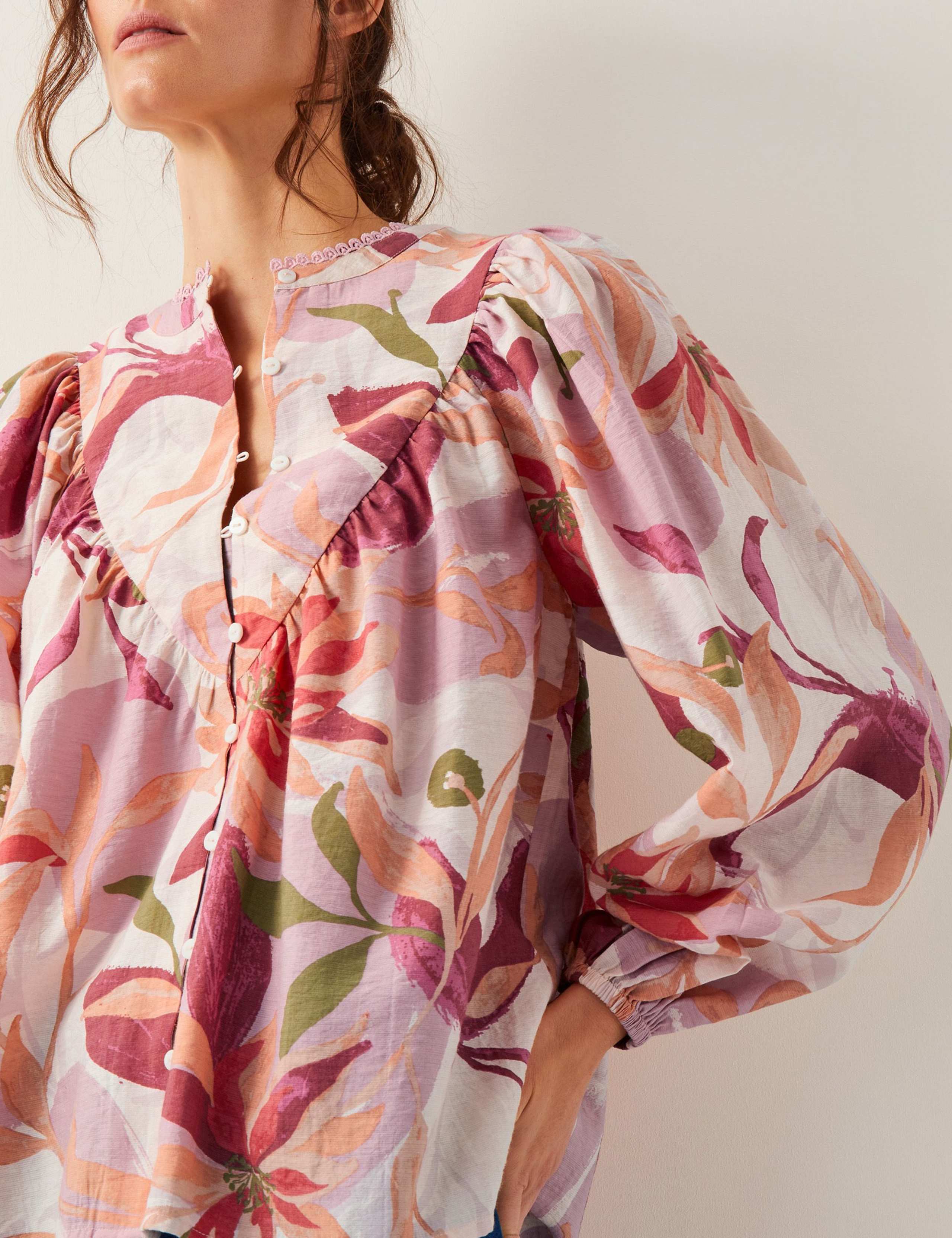 Floral Bib Front Blouson Sleeve Blouse 4 of 4
