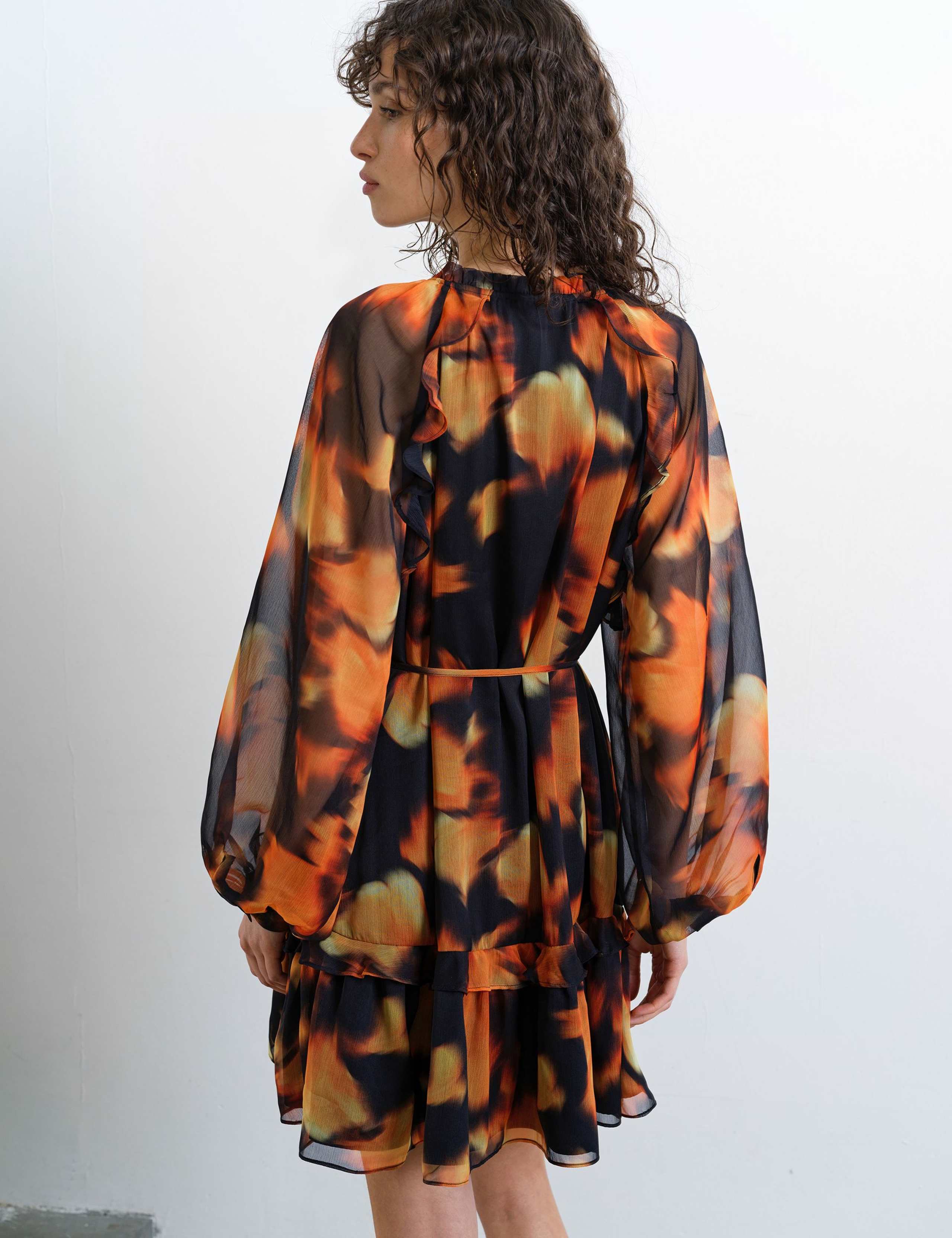 Chiffon Printed Tie Neck Midi Tiered Dress 4 of 5