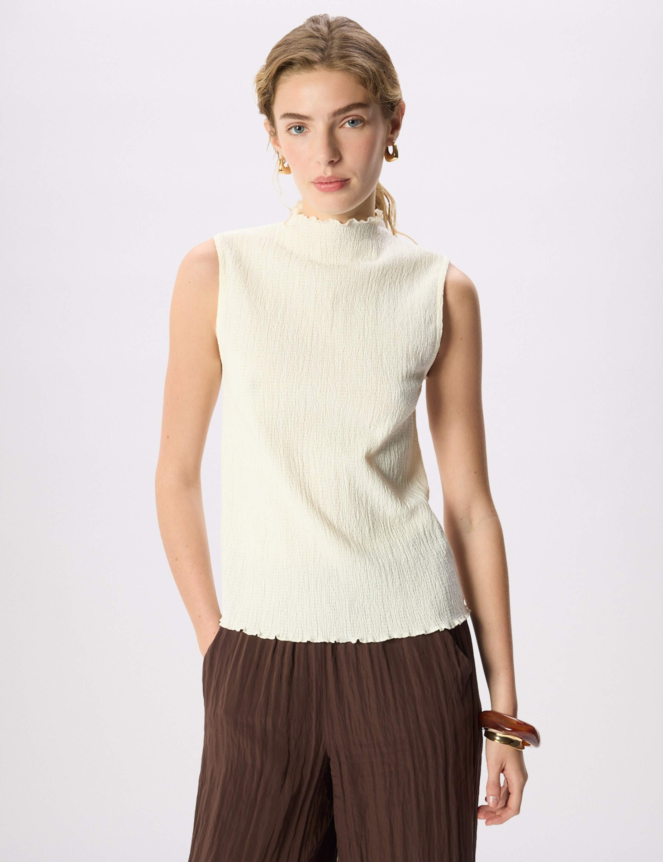 Cotton Blend Textured High Neck Top 4 of 7