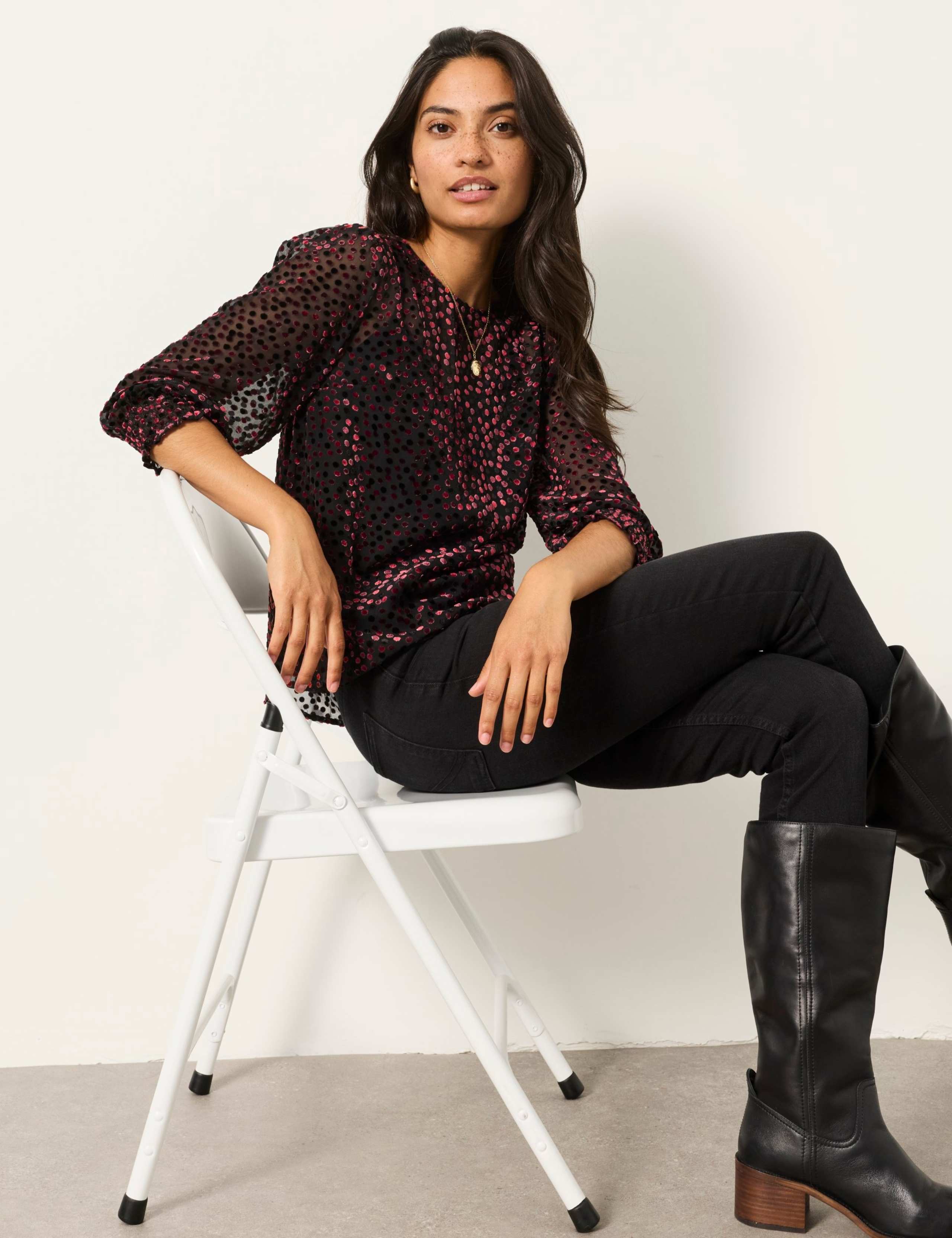 Devoré Round Neck Blouson Sleeve Blouse 4 of 6