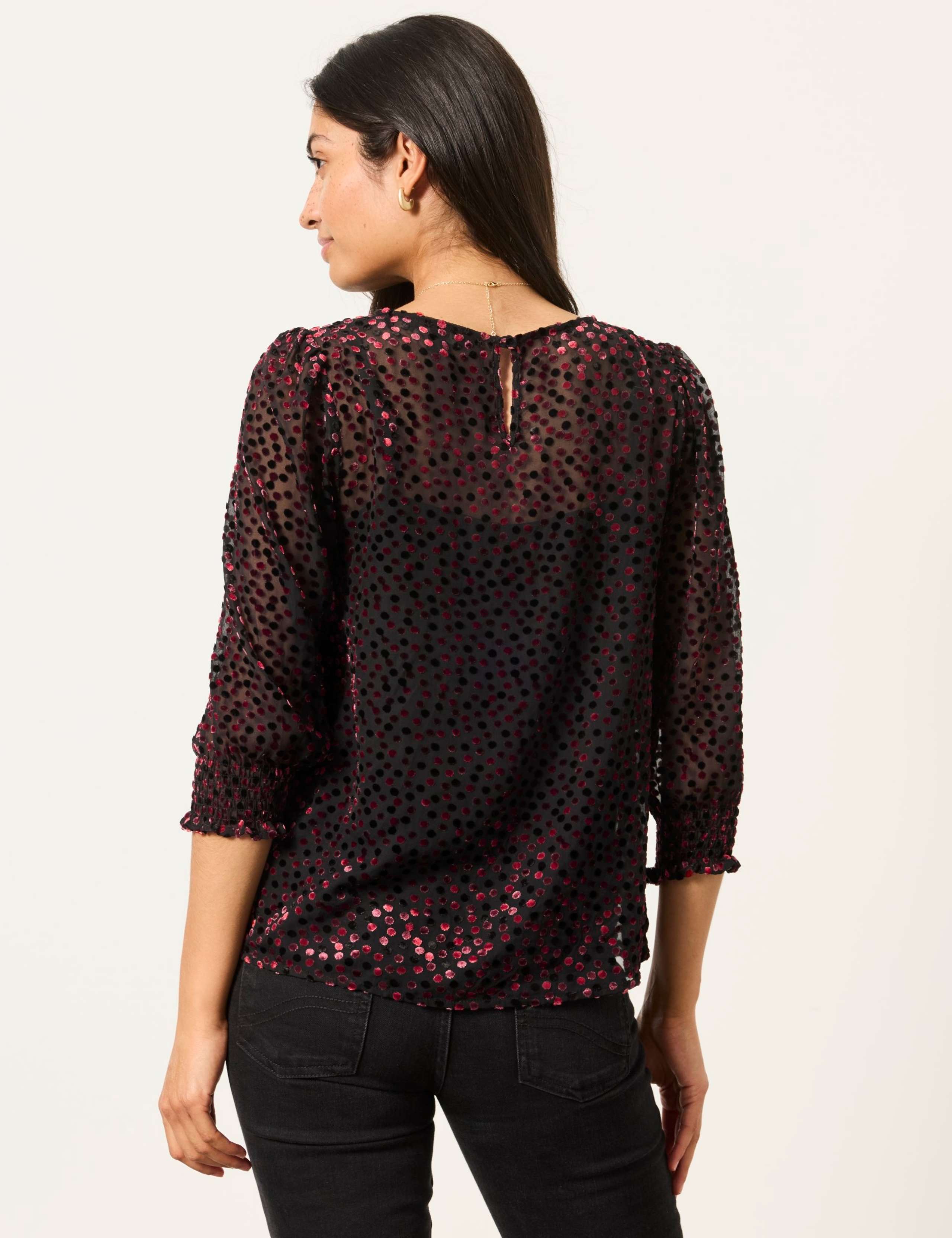 Devoré Round Neck Blouson Sleeve Blouse 6 of 6