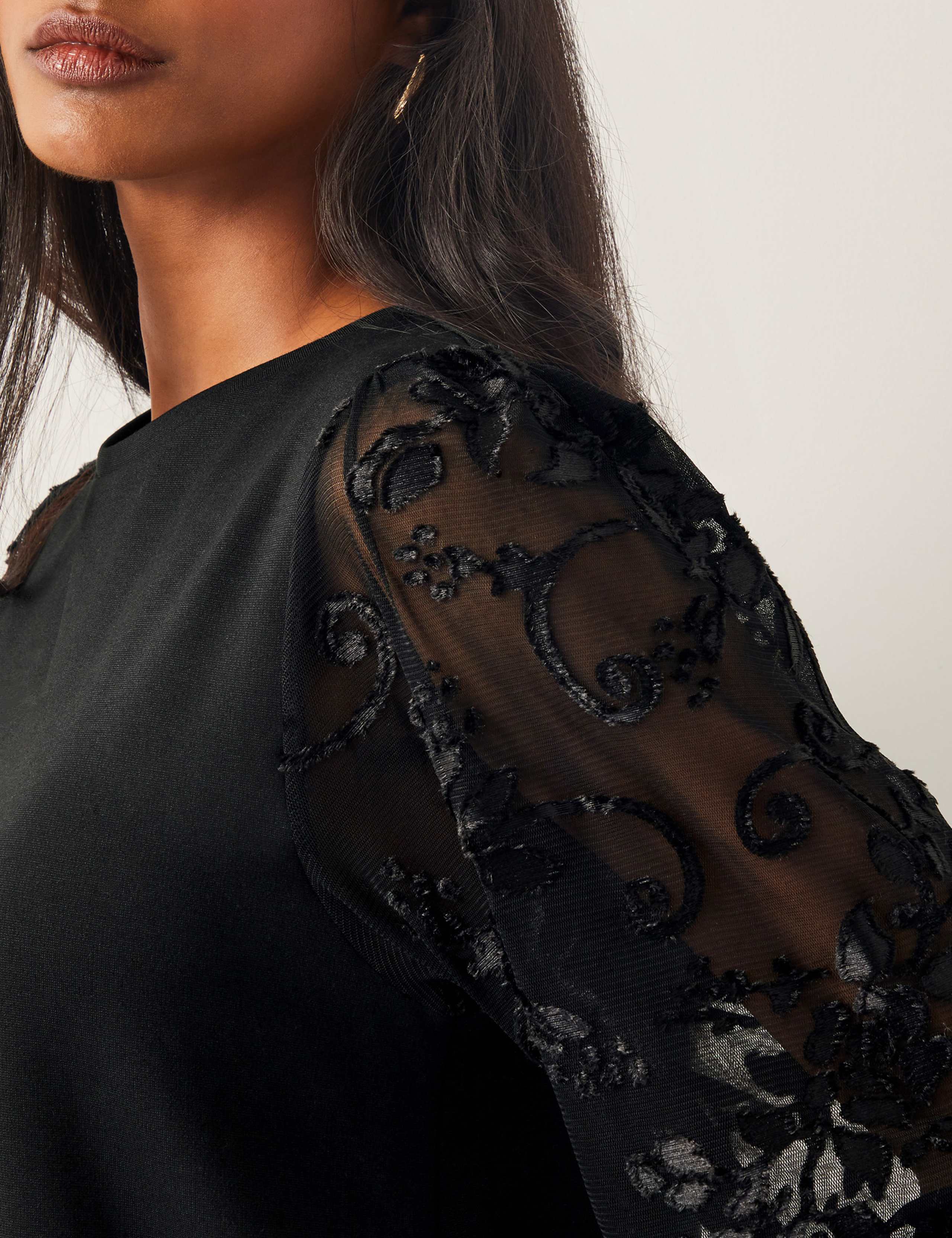 Sheer Lace Blouson Sleeve Top 2 of 4