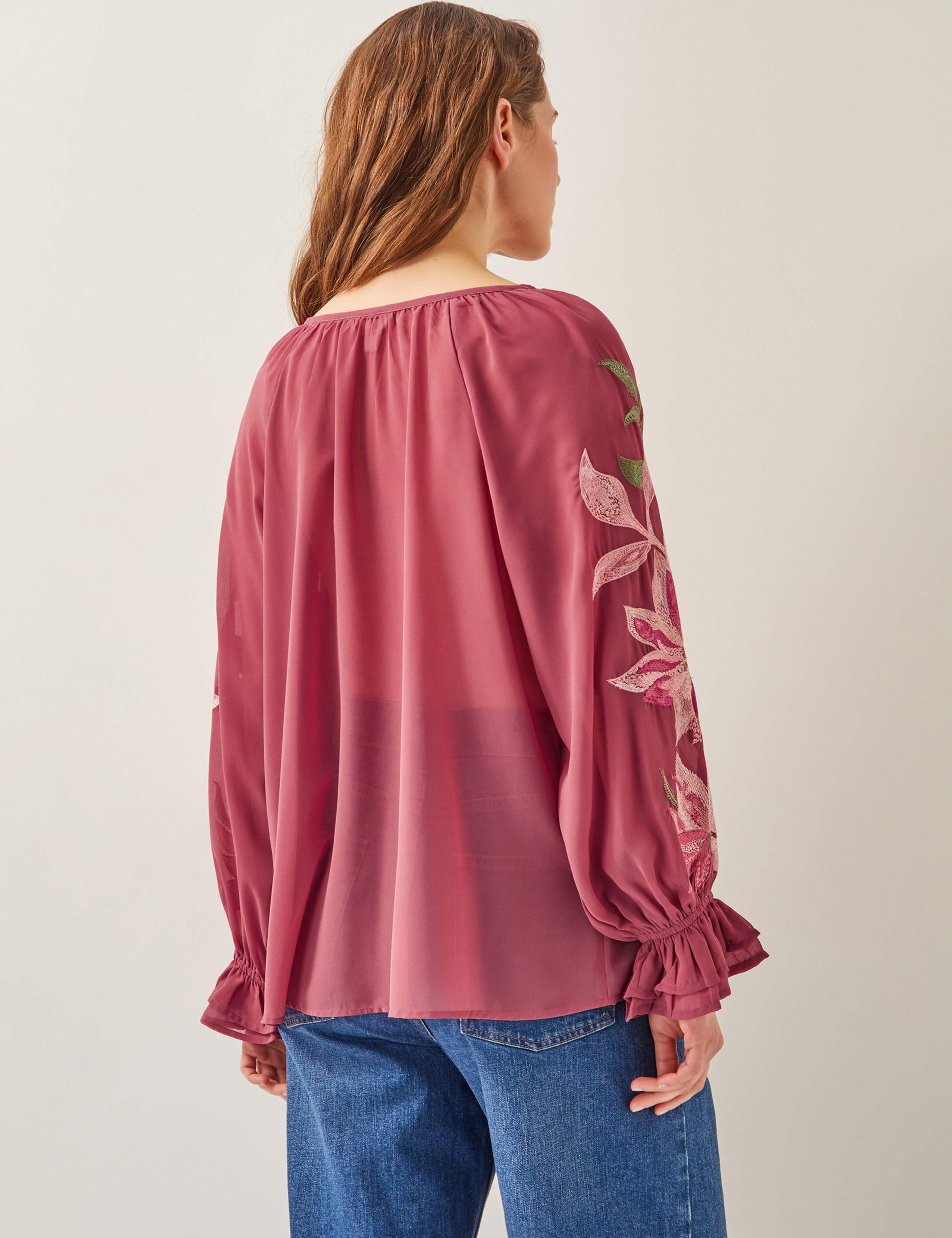 Embroidered Tie Neck Blouse 2 of 4