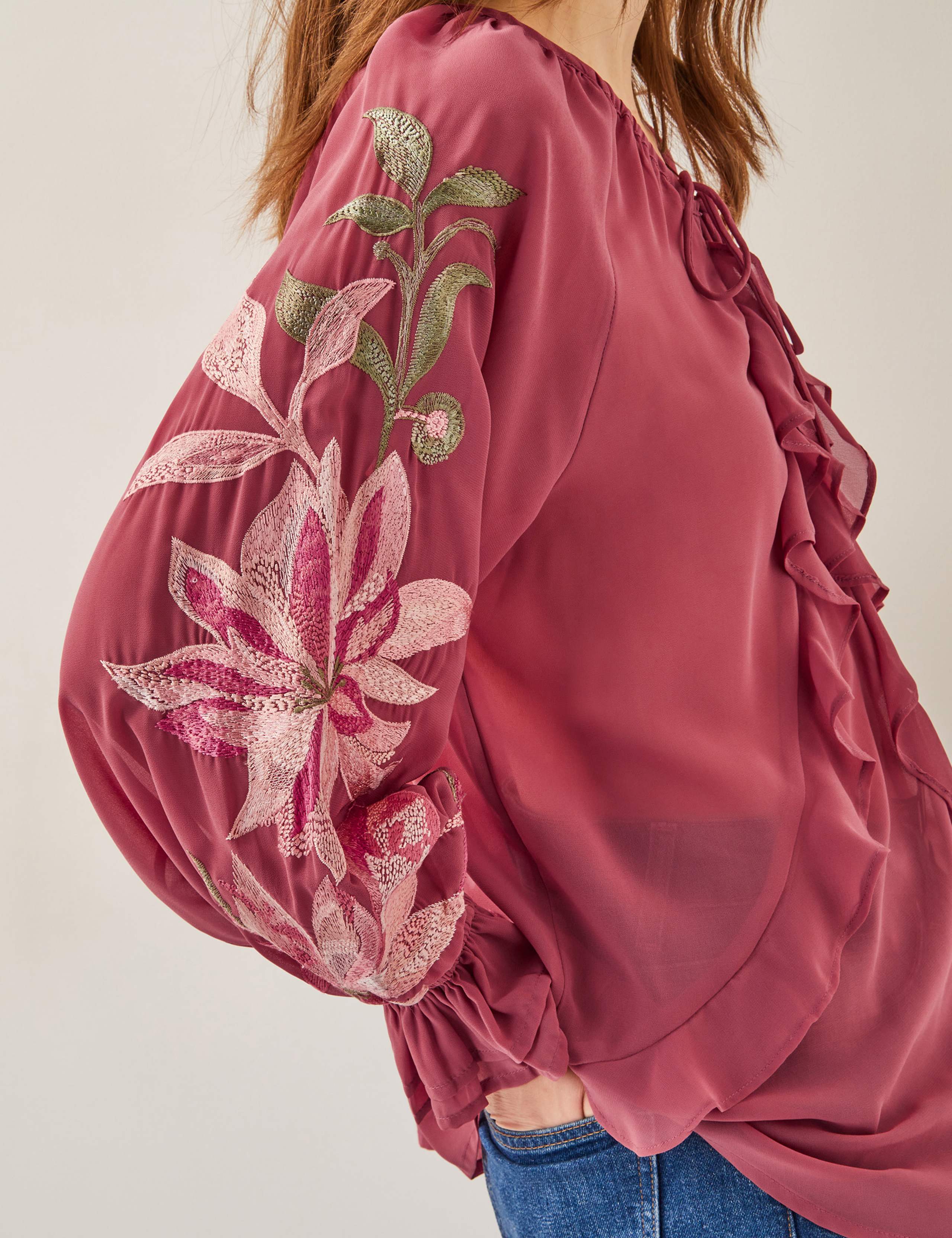 Embroidered Tie Neck Blouse 3 of 4
