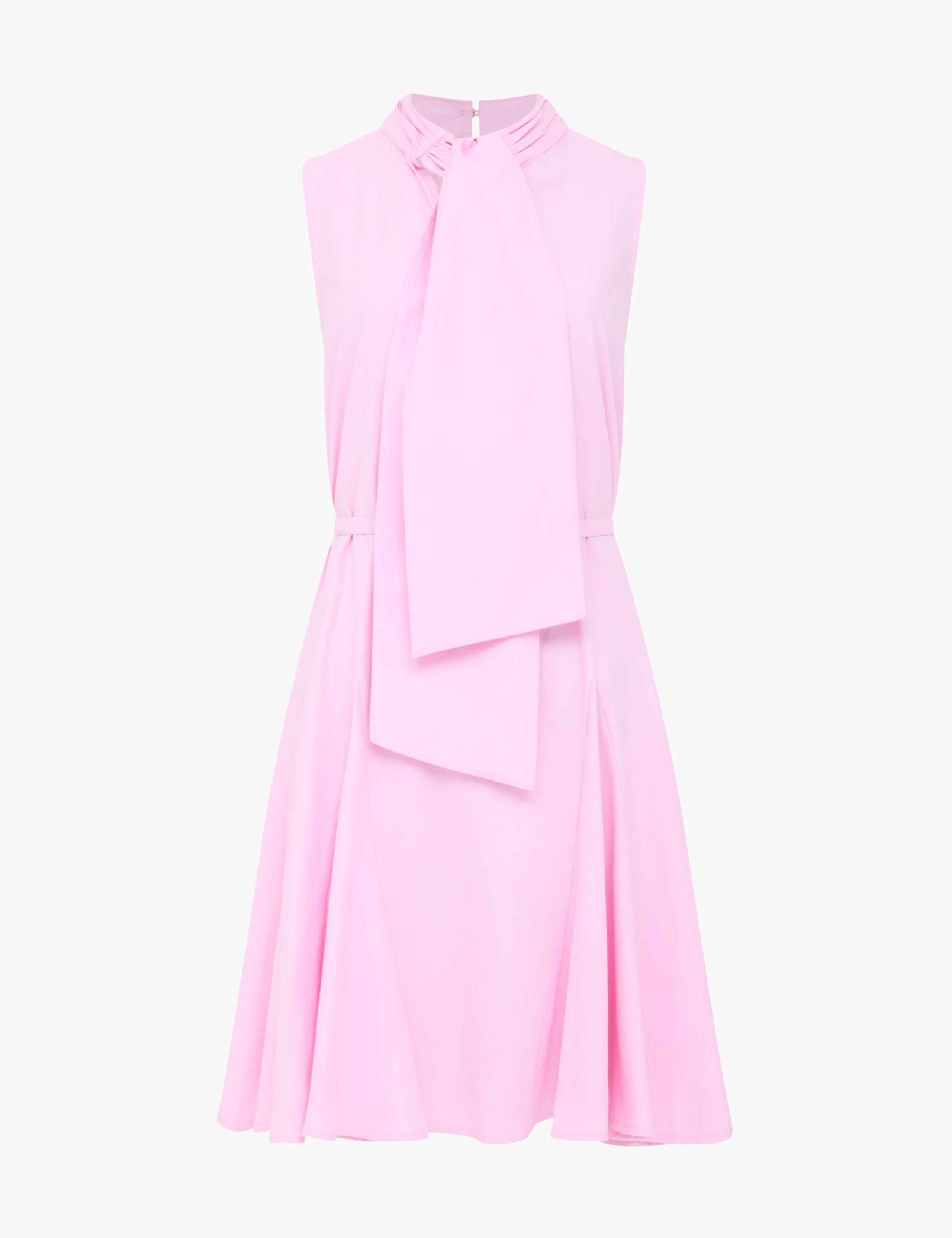 Cotton Blend Tie Neck Pleated Mini Skater Dress 2 of 7