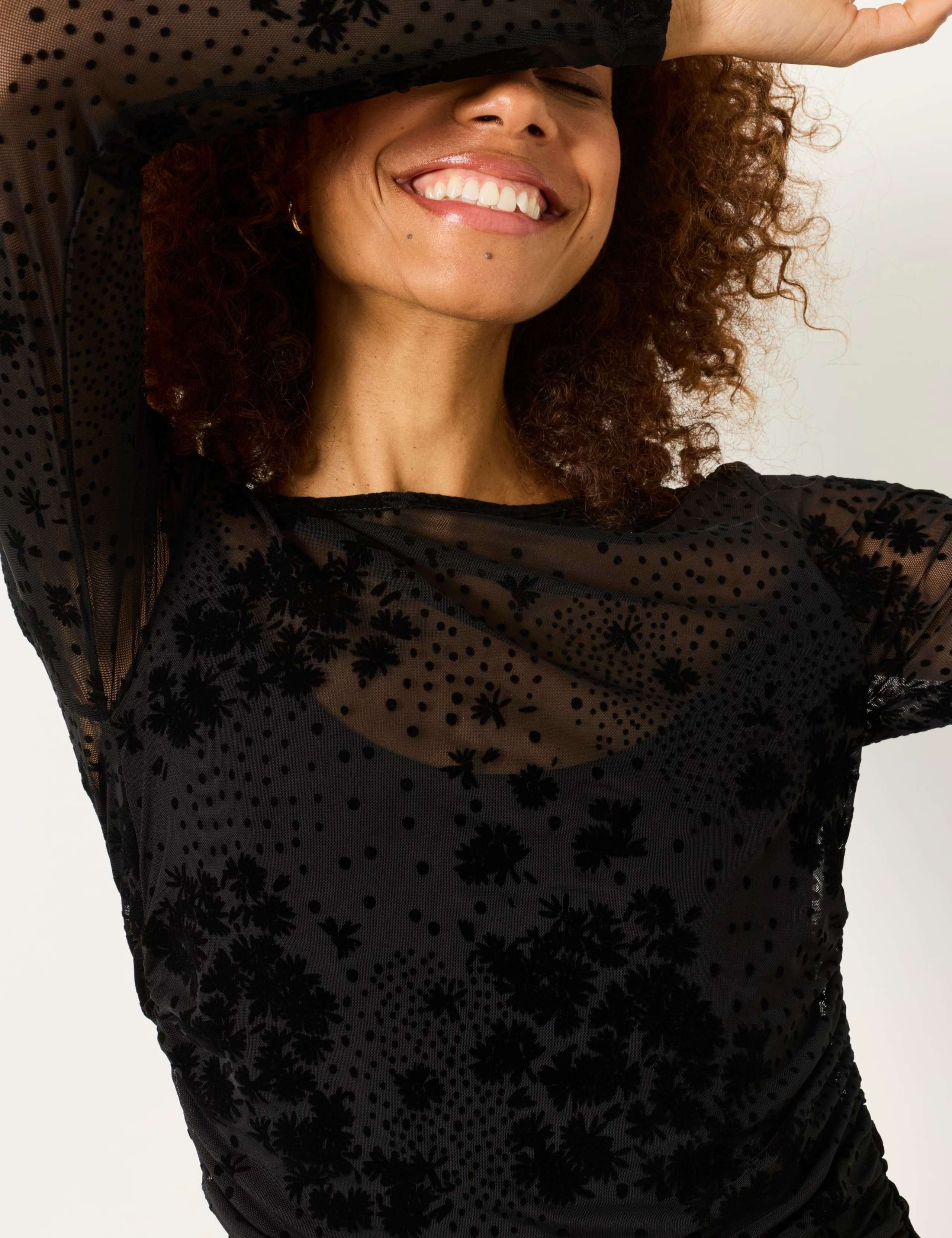 Sheer Flocked Ruched Top 4 of 6