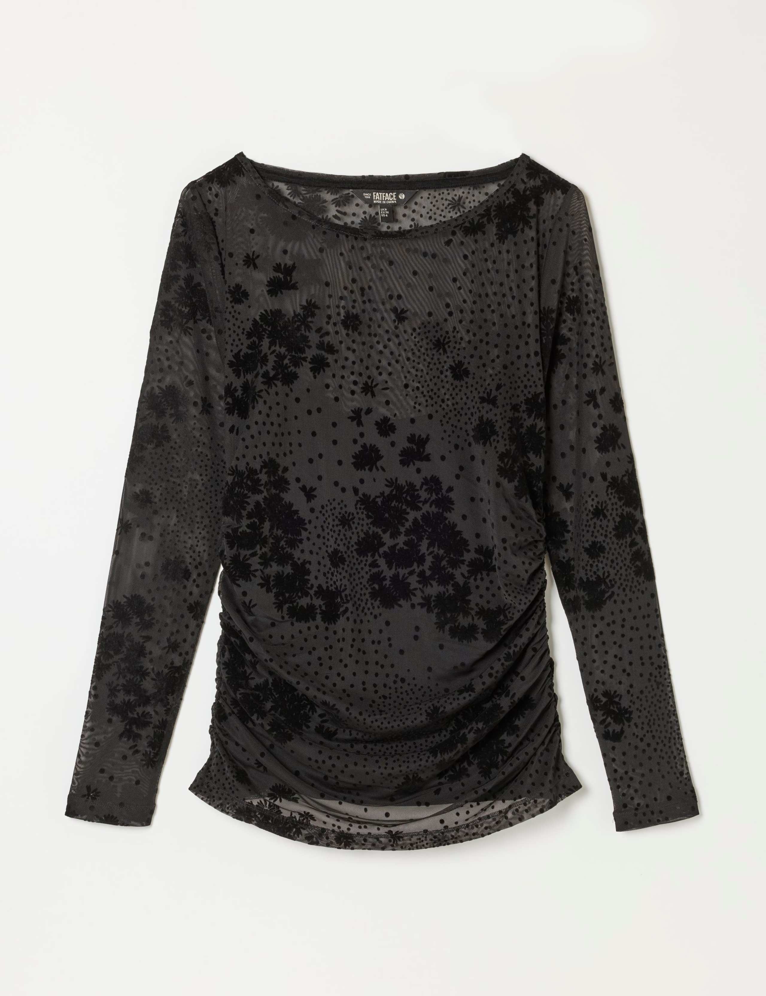 Sheer Flocked Ruched Top 2 of 6