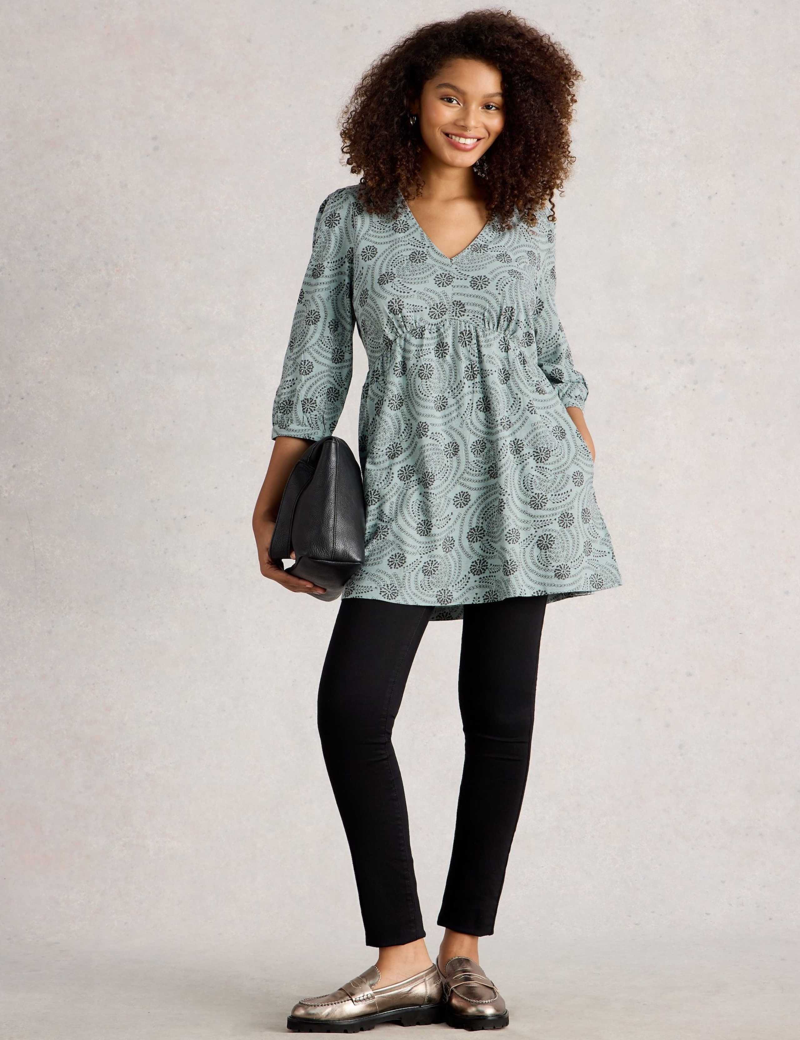 Pure Cotton Jersey Floral V-Neck Tunic 1 of 6