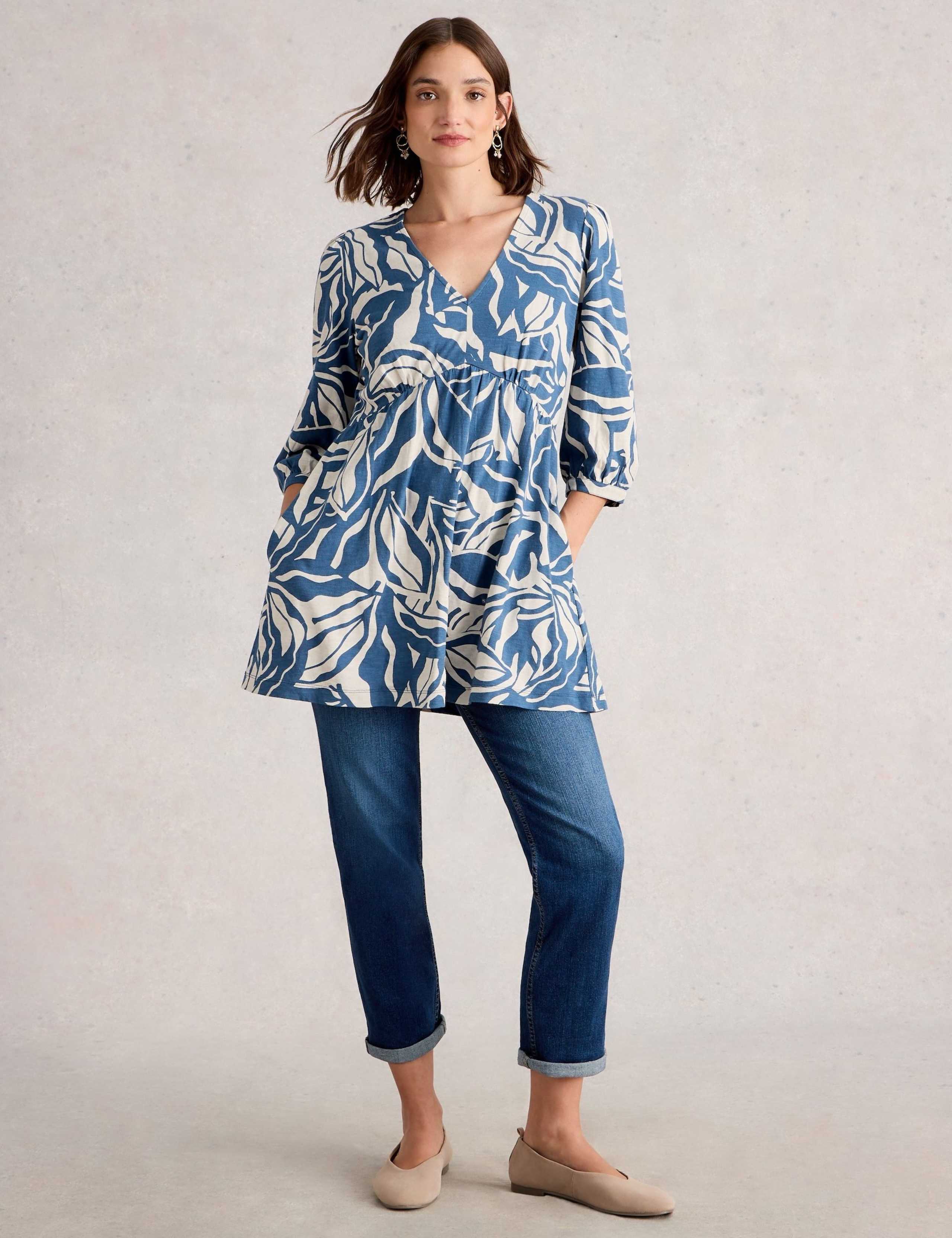 Pure Cotton Jersey Floral V-Neck Tunic 1 of 6