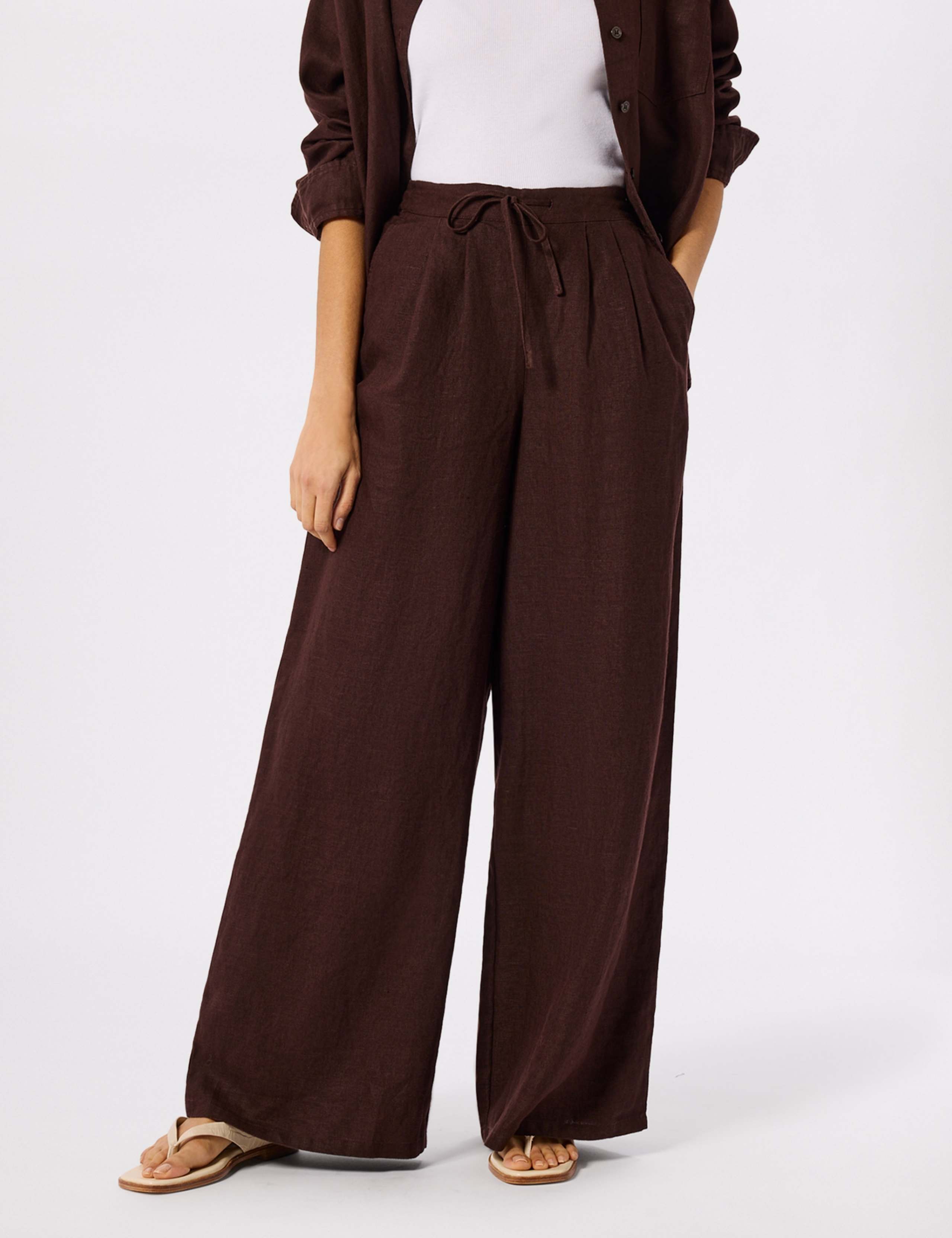 Pure Linen Drawstring Wide Leg Trousers 3 of 5