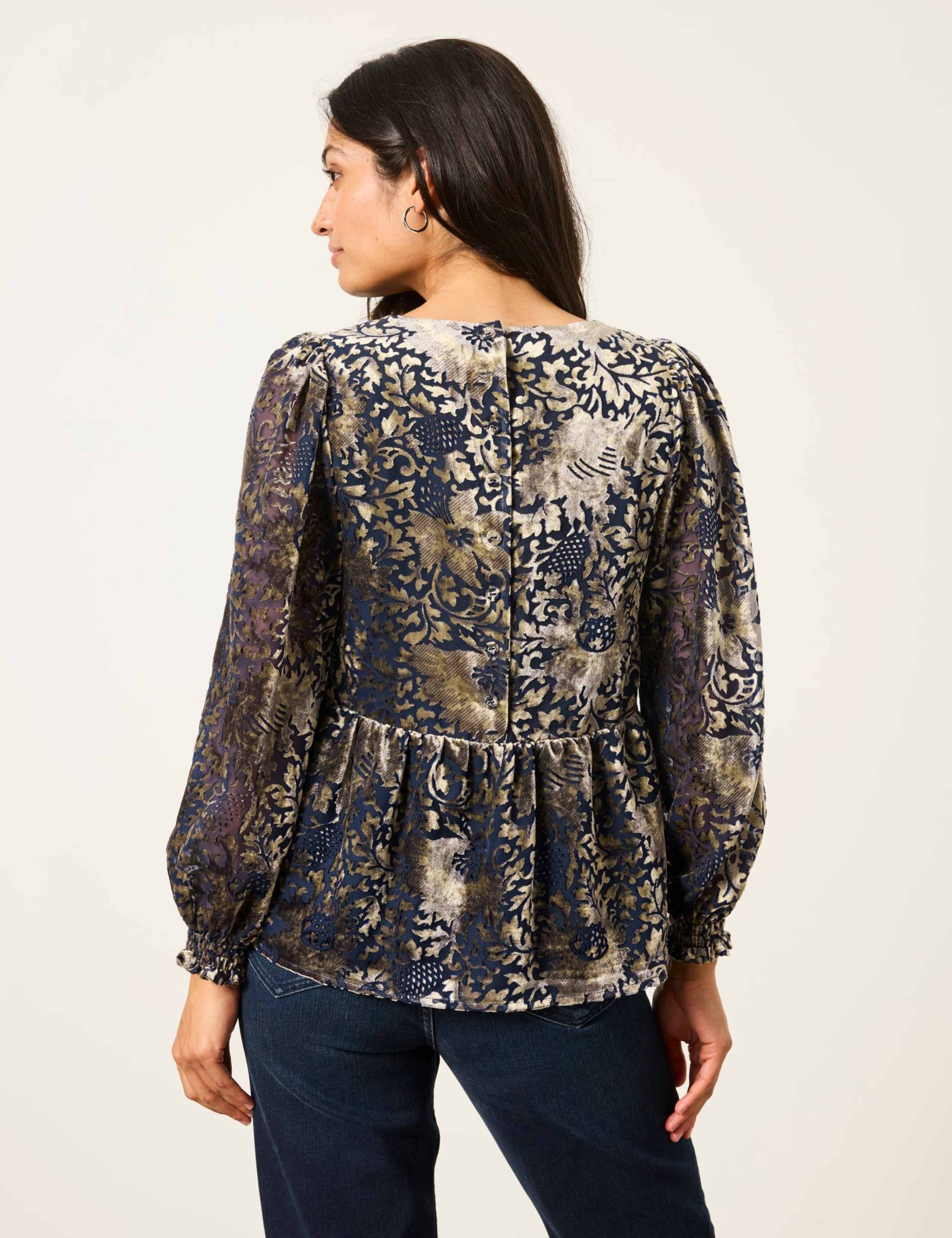 Devoré Waisted Blouson Sleeve Blouse 6 of 6