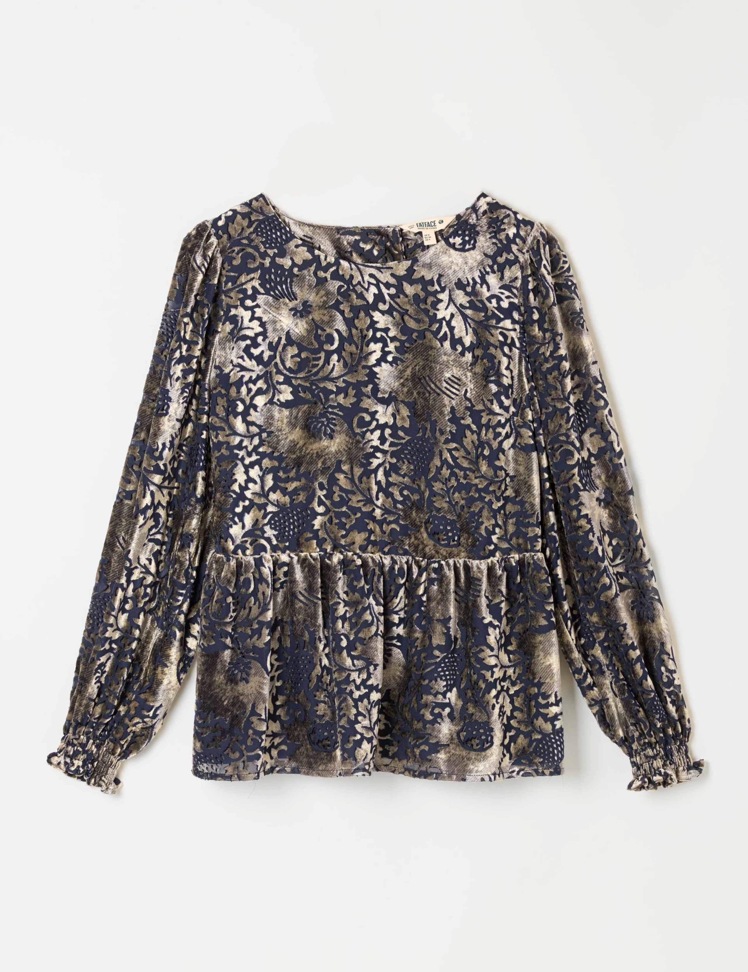 Devoré Waisted Blouson Sleeve Blouse 2 of 6