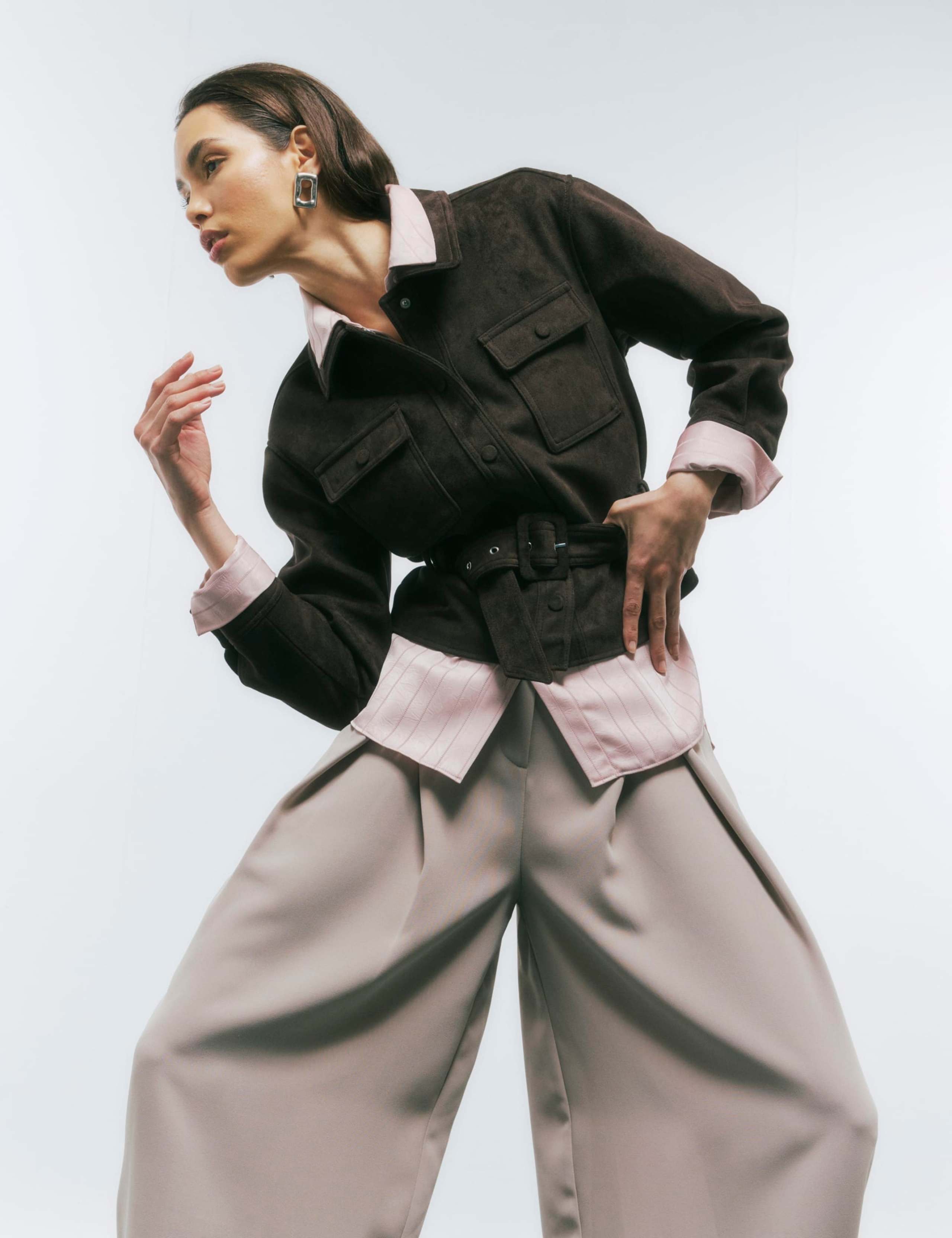 Faux Suede Belted Utility Jacket 1 of 4