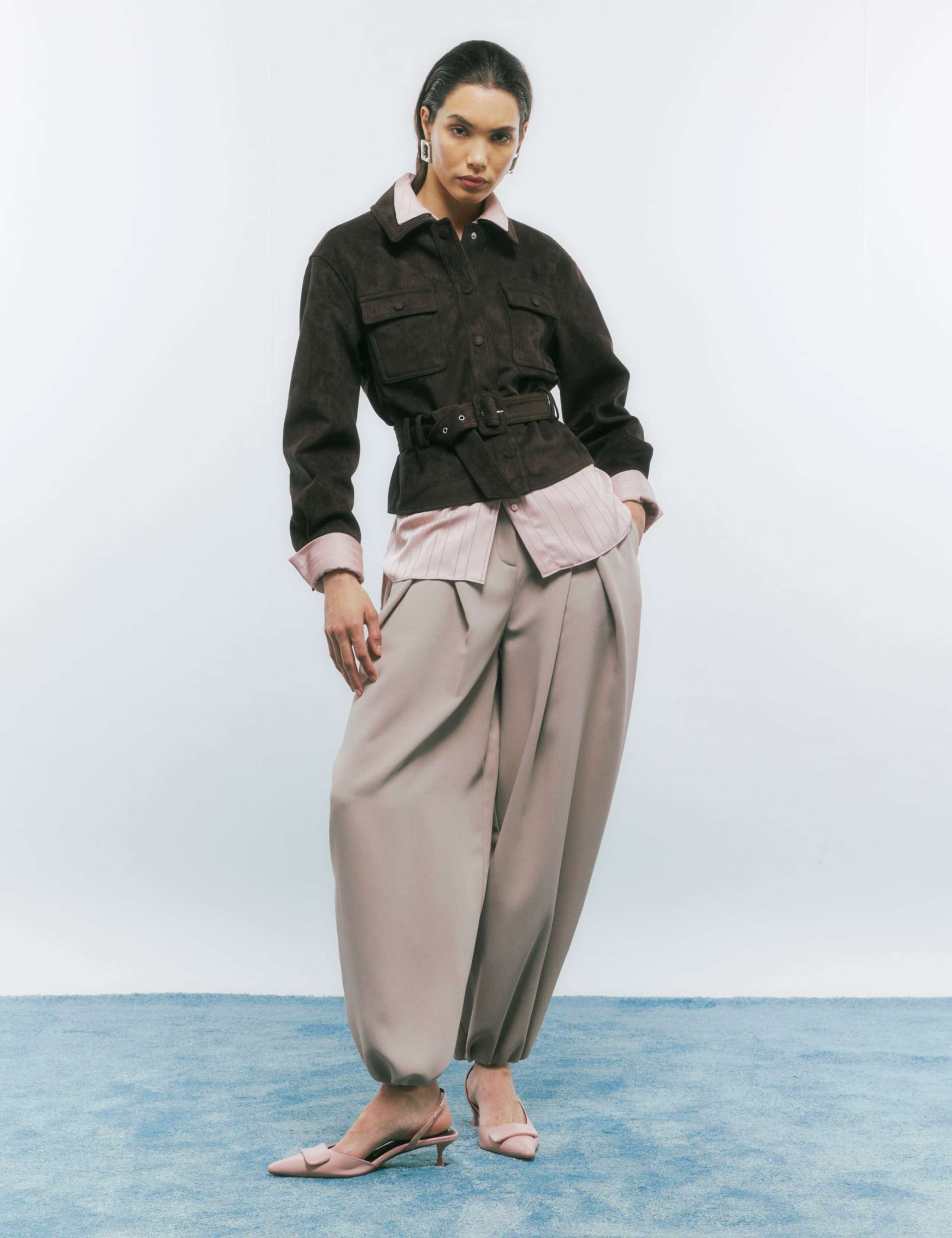 Faux Suede Belted Utility Jacket 2 of 4