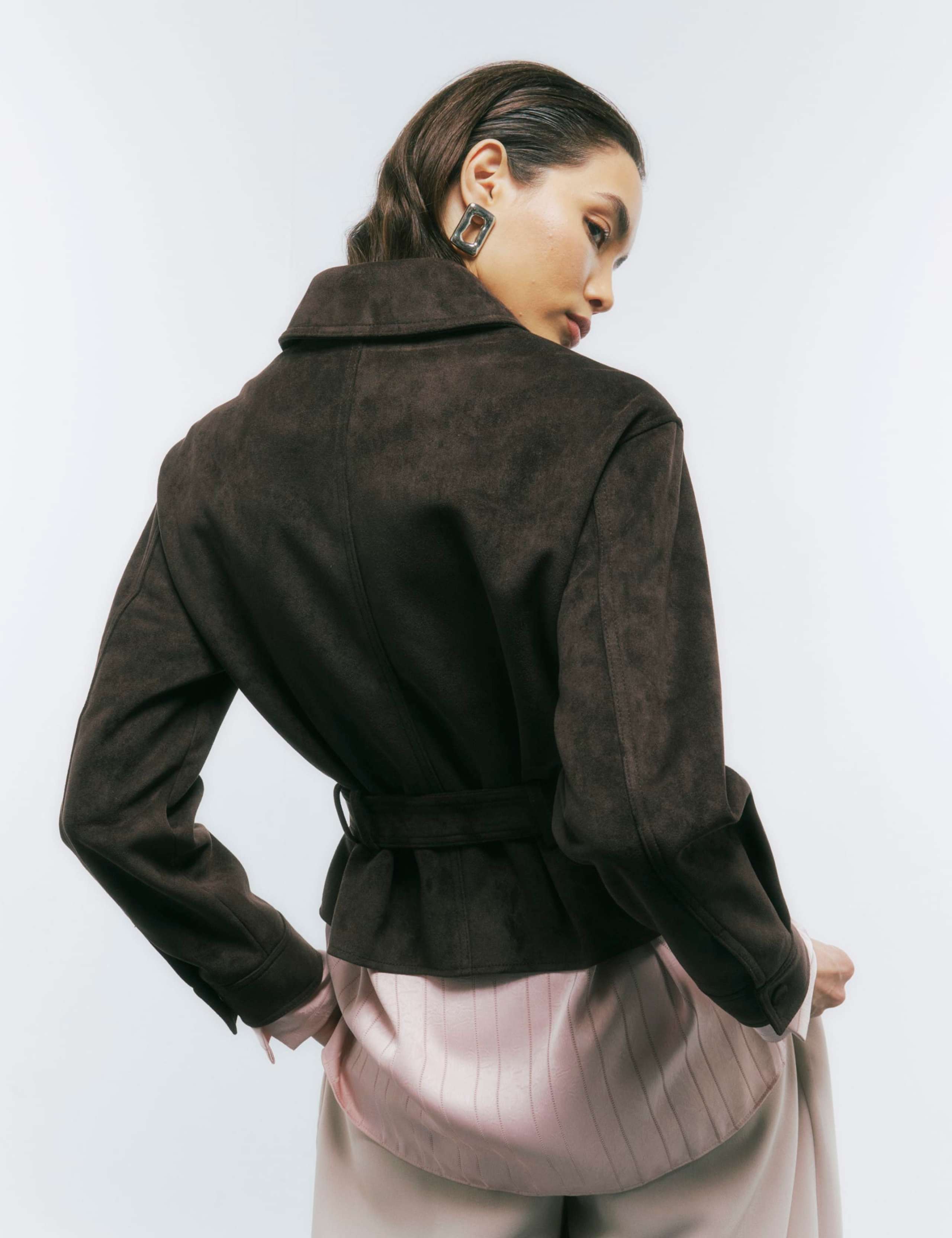 Faux Suede Belted Utility Jacket 3 of 4