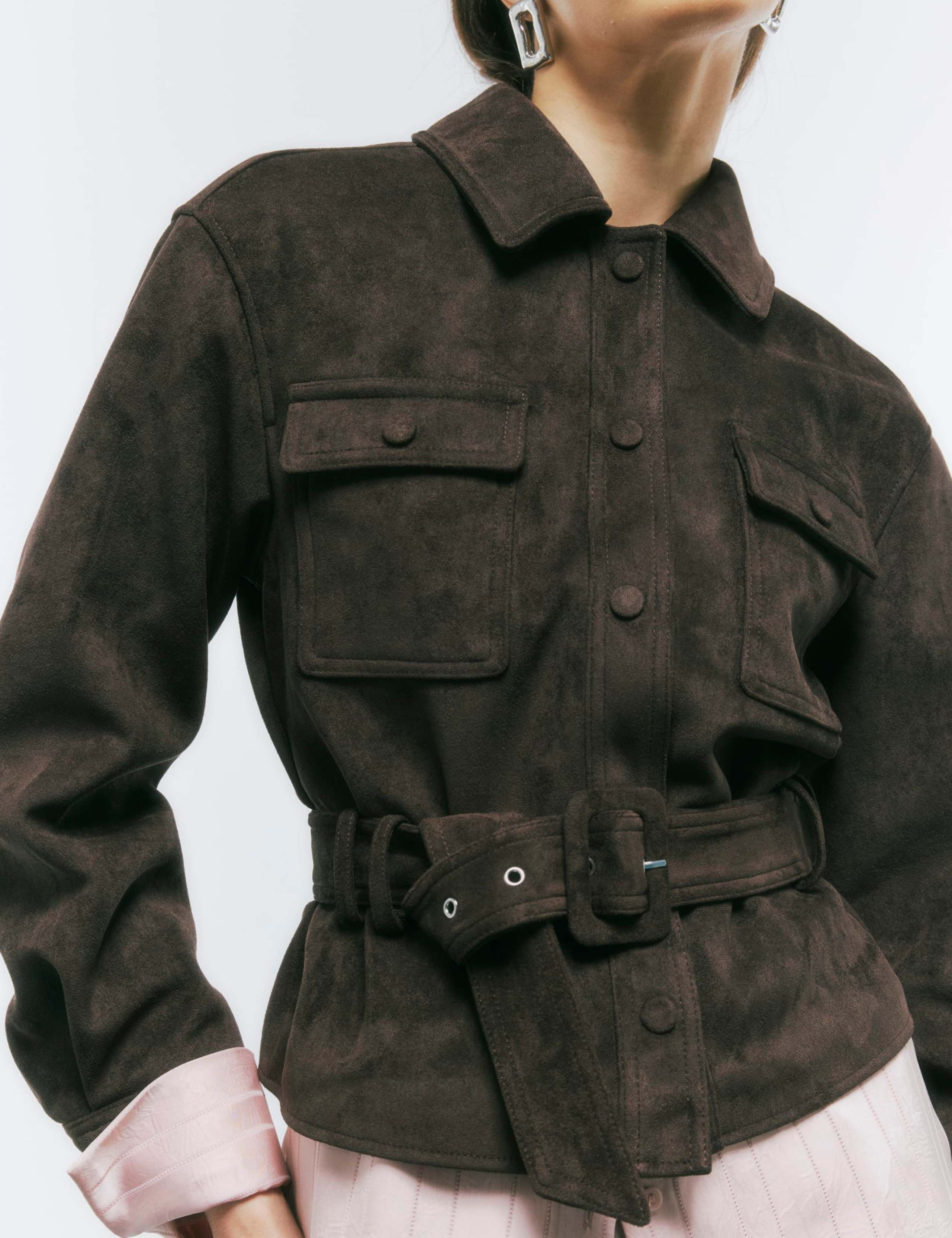 Faux Suede Belted Utility Jacket 4 of 4