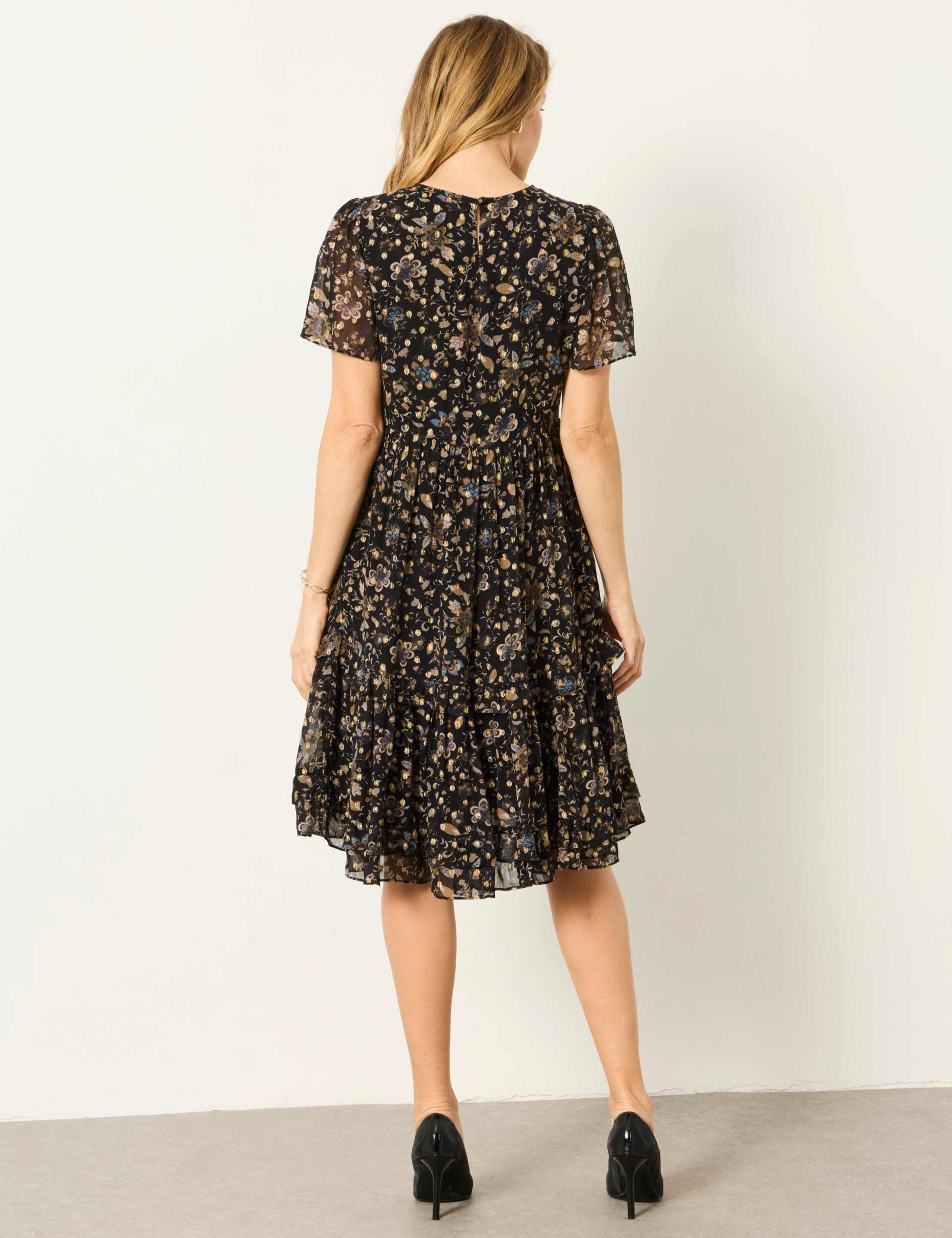 Metallic Spot Print Knee Length Tiered Dress 3 of 8