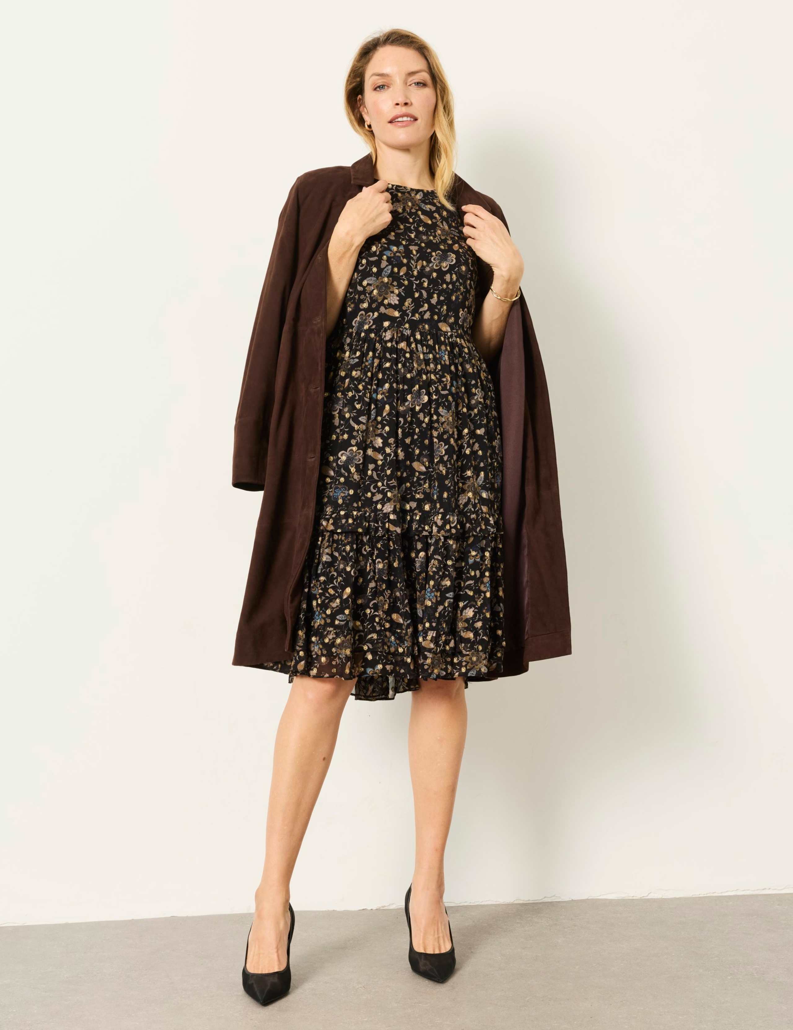 Metallic Spot Print Knee Length Tiered Dress 4 of 8