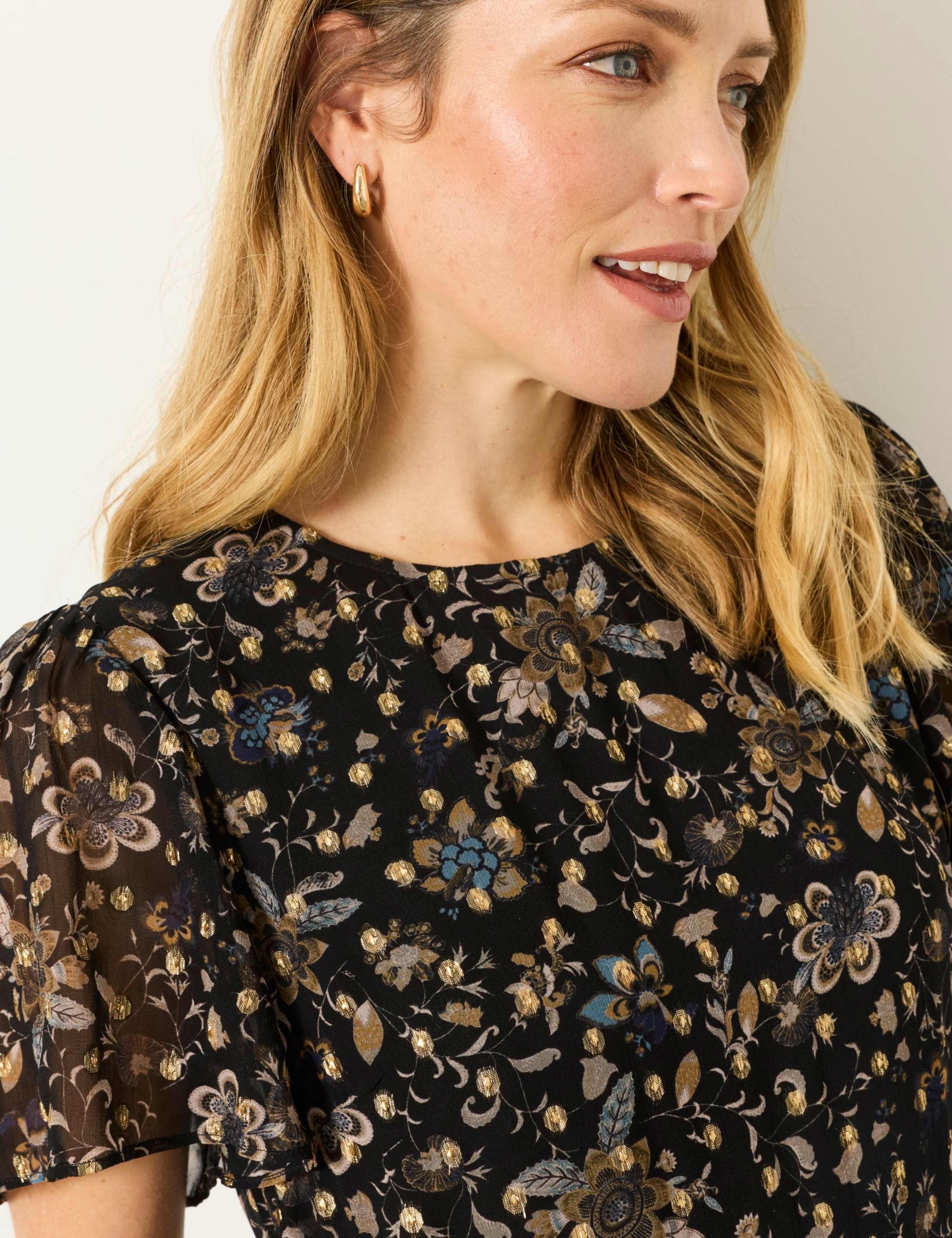 Metallic Spot Print Knee Length Tiered Dress 8 of 8