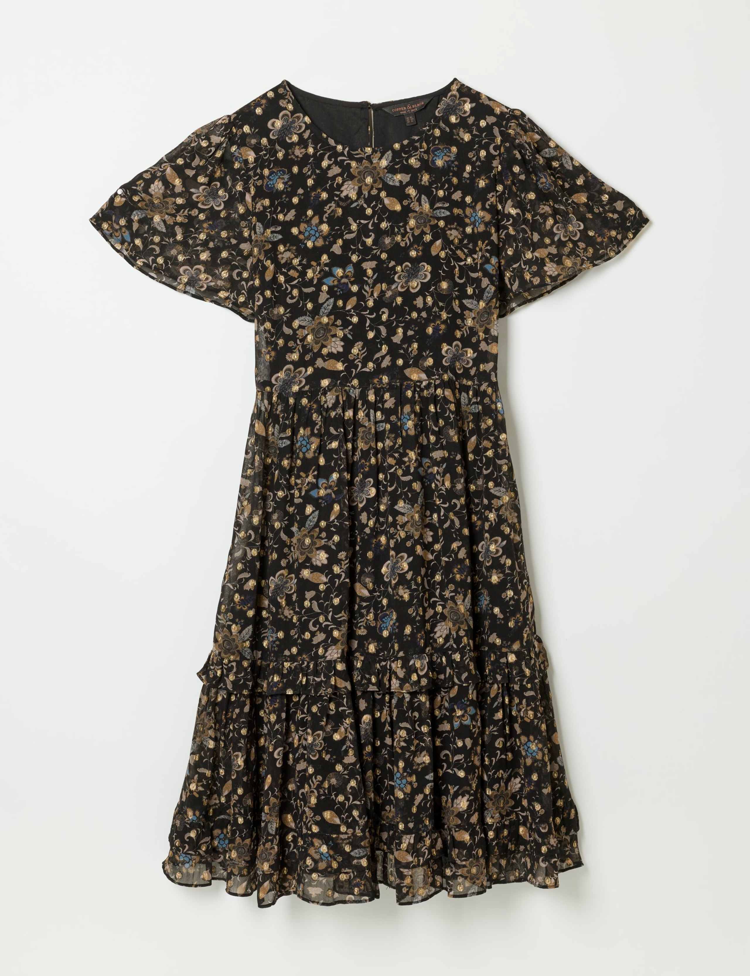 Metallic Spot Print Knee Length Tiered Dress 2 of 8