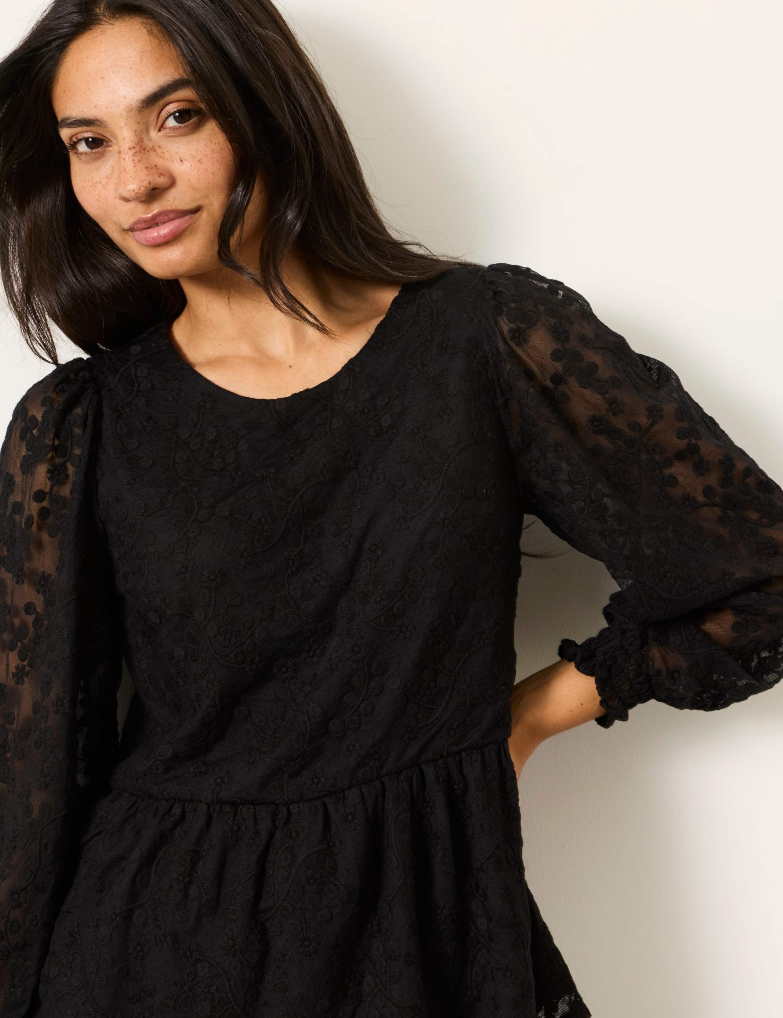 Floral Lace Waisted Blouson Sleeve Top 4 of 6