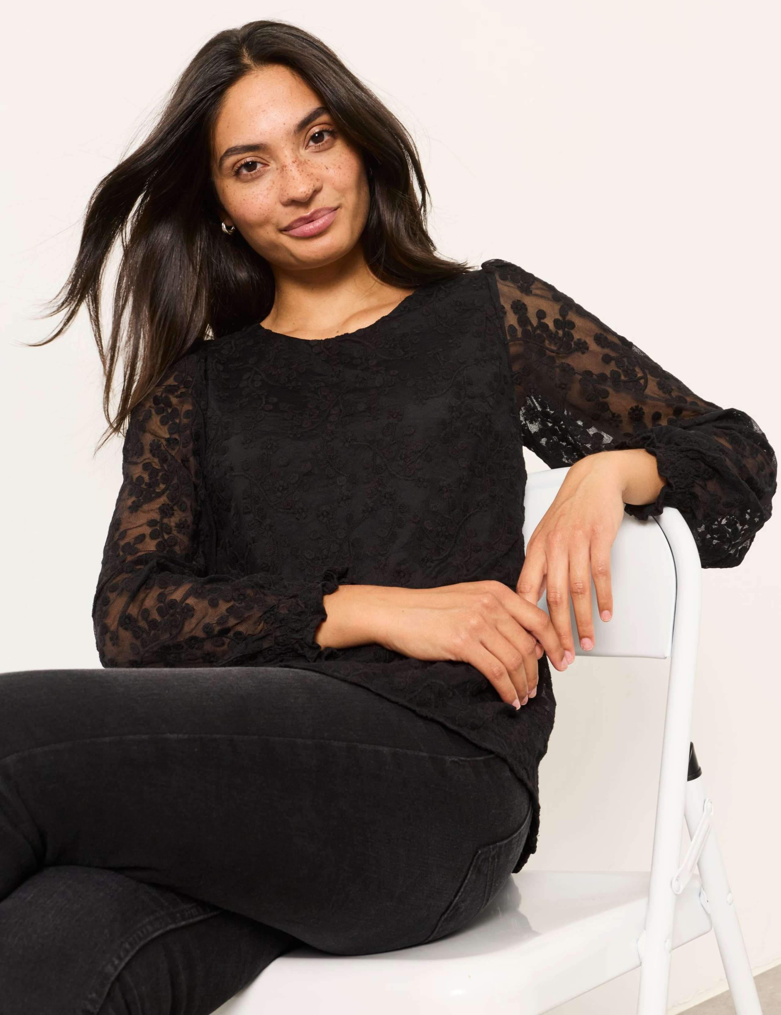 Floral Lace Waisted Blouson Sleeve Top 5 of 6
