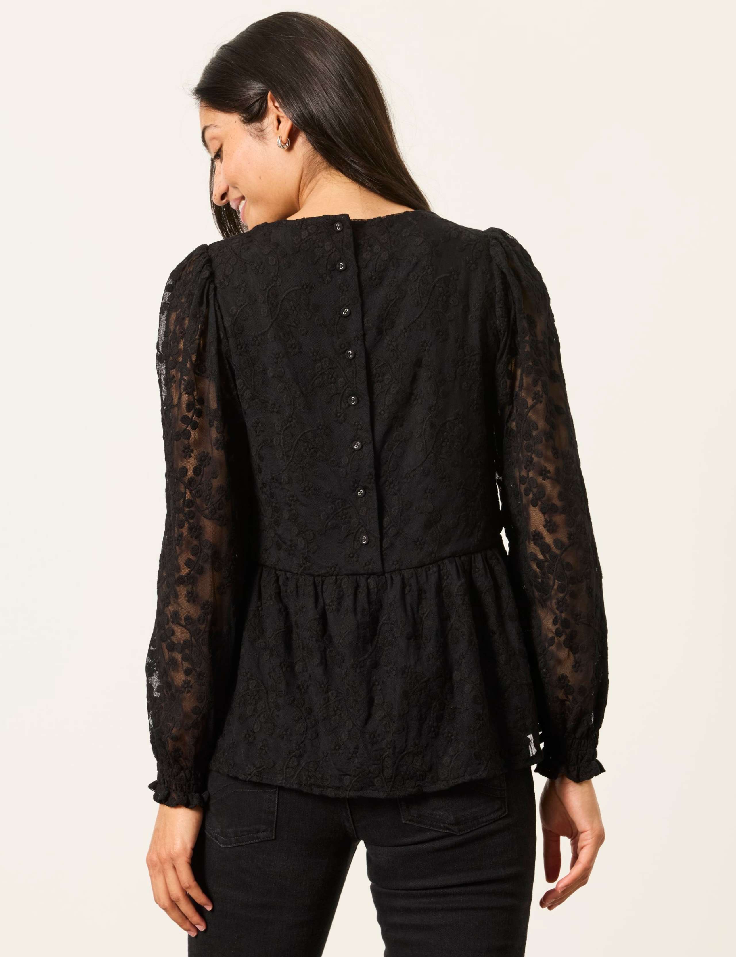 Floral Lace Waisted Blouson Sleeve Top 6 of 6
