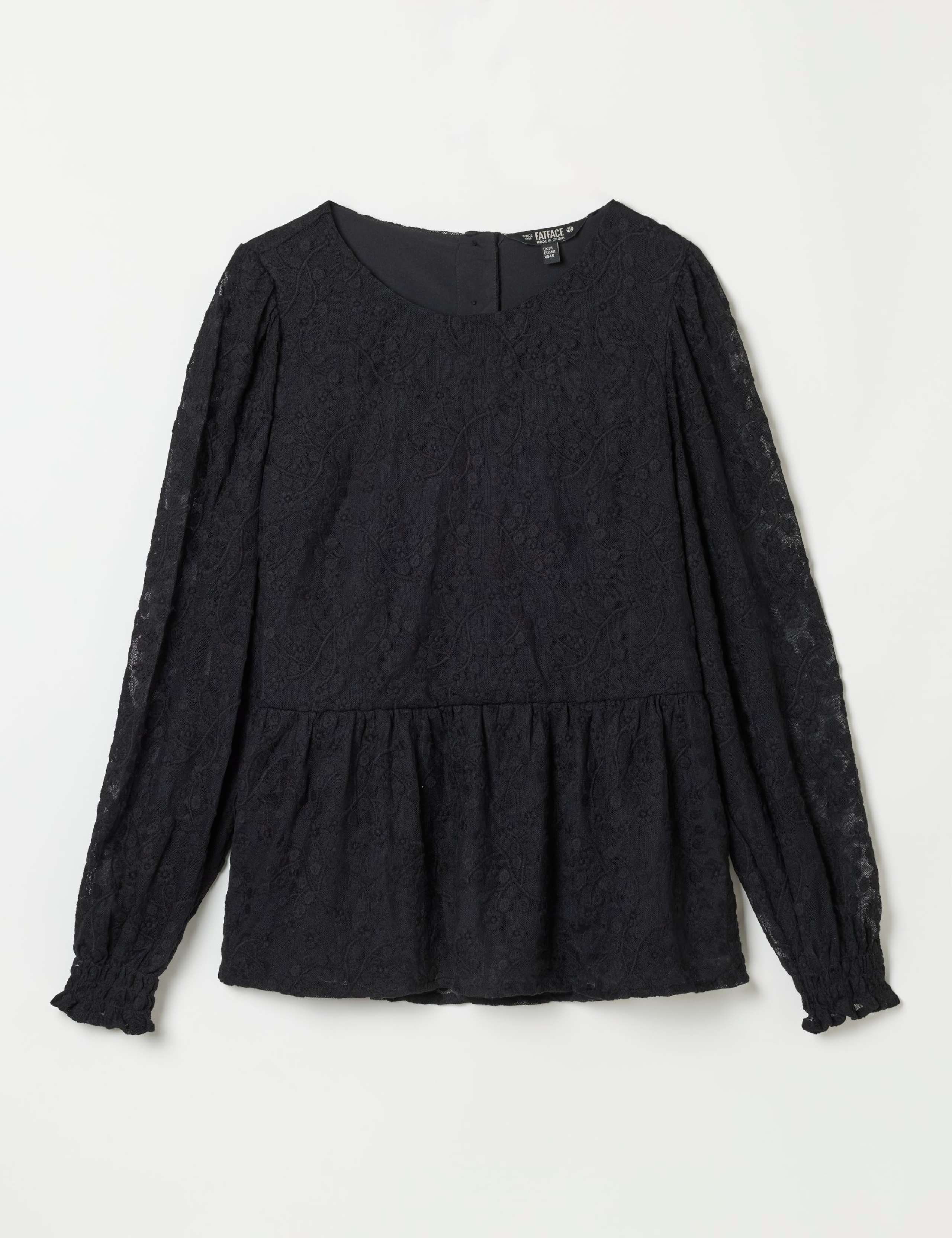 Floral Lace Waisted Blouson Sleeve Top 2 of 6