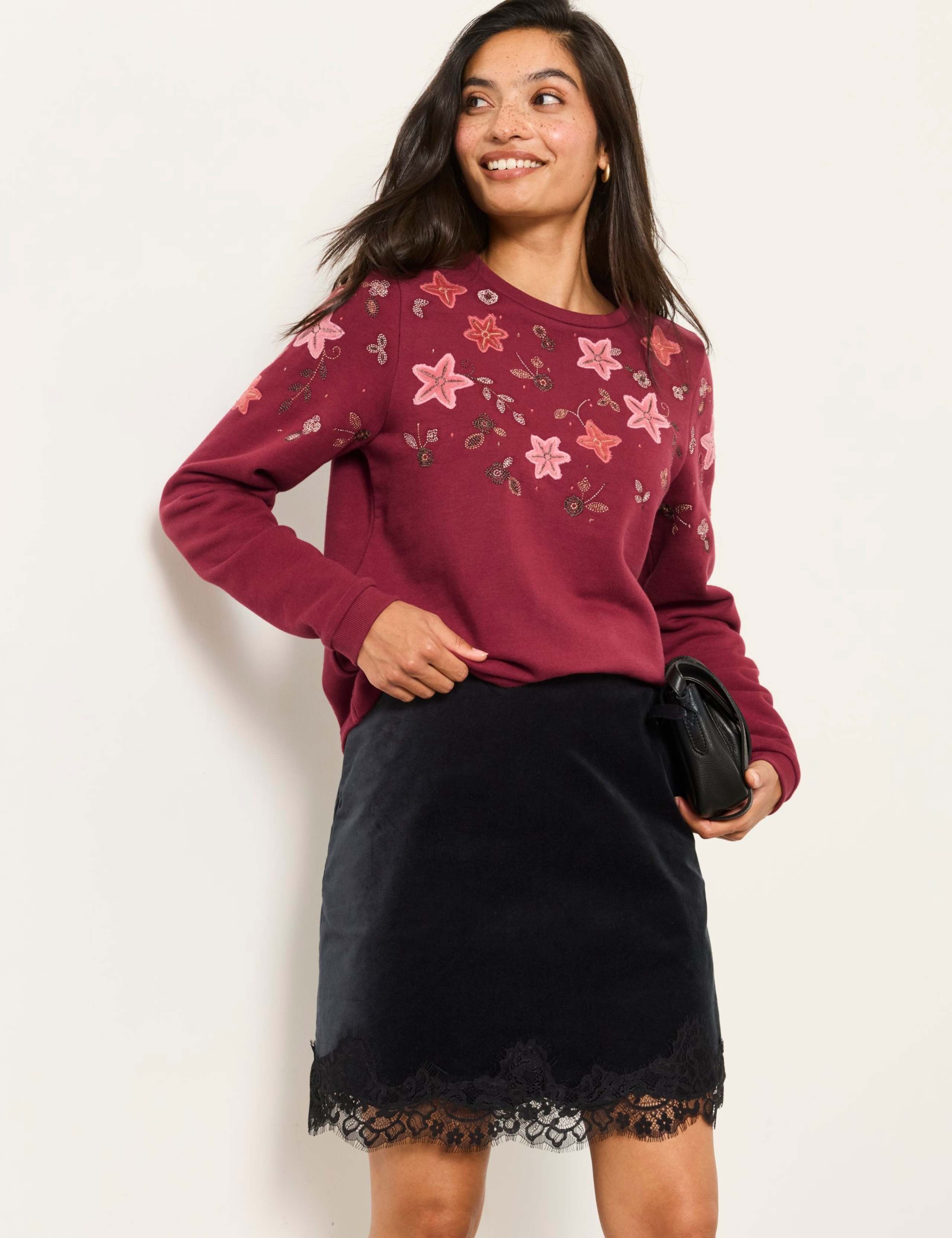 Pure Cotton Embroidered Floral Sweatshirt 1 of 5