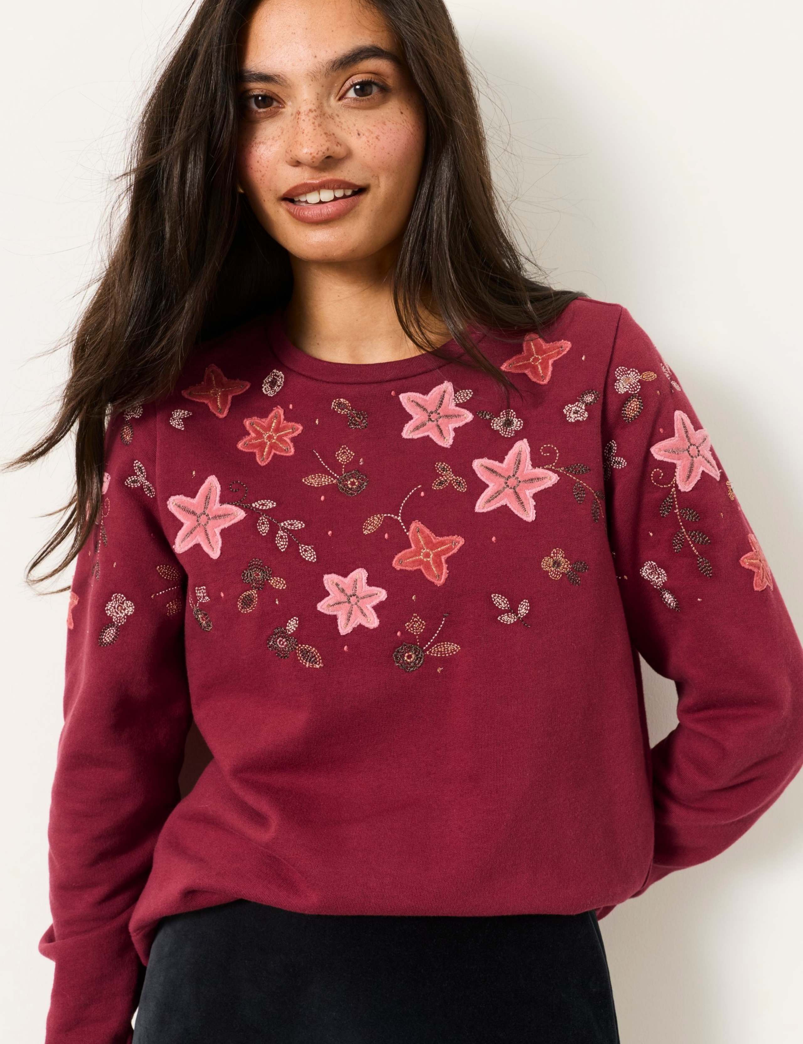 Pure Cotton Embroidered Floral Sweatshirt 3 of 5